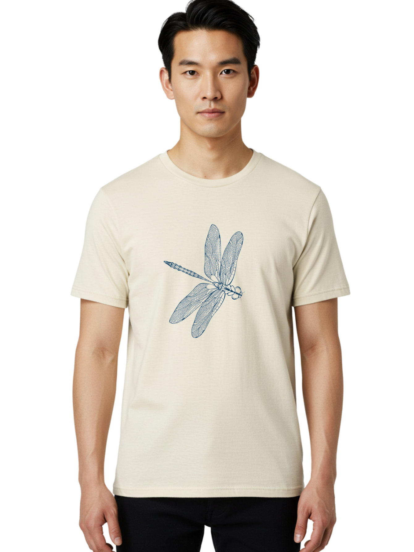 Botanical Dragonfly Art Men'S Graphic Tee, 100% Cotton, Comfortable Casual Summer Wear, Machine Washable, Dragonfly, Delicate Wings, Intricate Design, Abstract Art, Insect Illustration, Detailed Drawing, Nature-Inspired Aae154