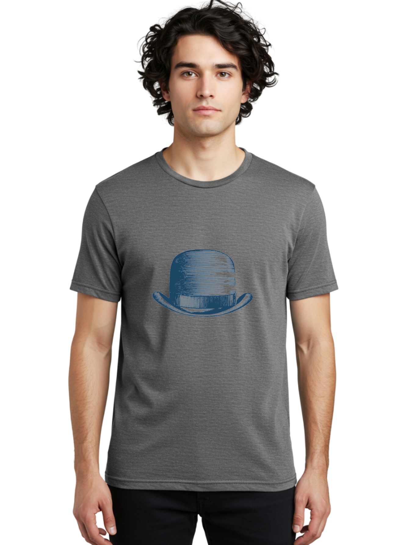 Bowler-Hat Men'S Graphic Tee, 100% Cotton, Comfortable Casual Summer Wear, Machine Washable, Bowler Hat, Classic Fashion, Vintage Style, Gentleman'S Accessory, Luxury Hat, Iconic Design, Retro Charm Aae156