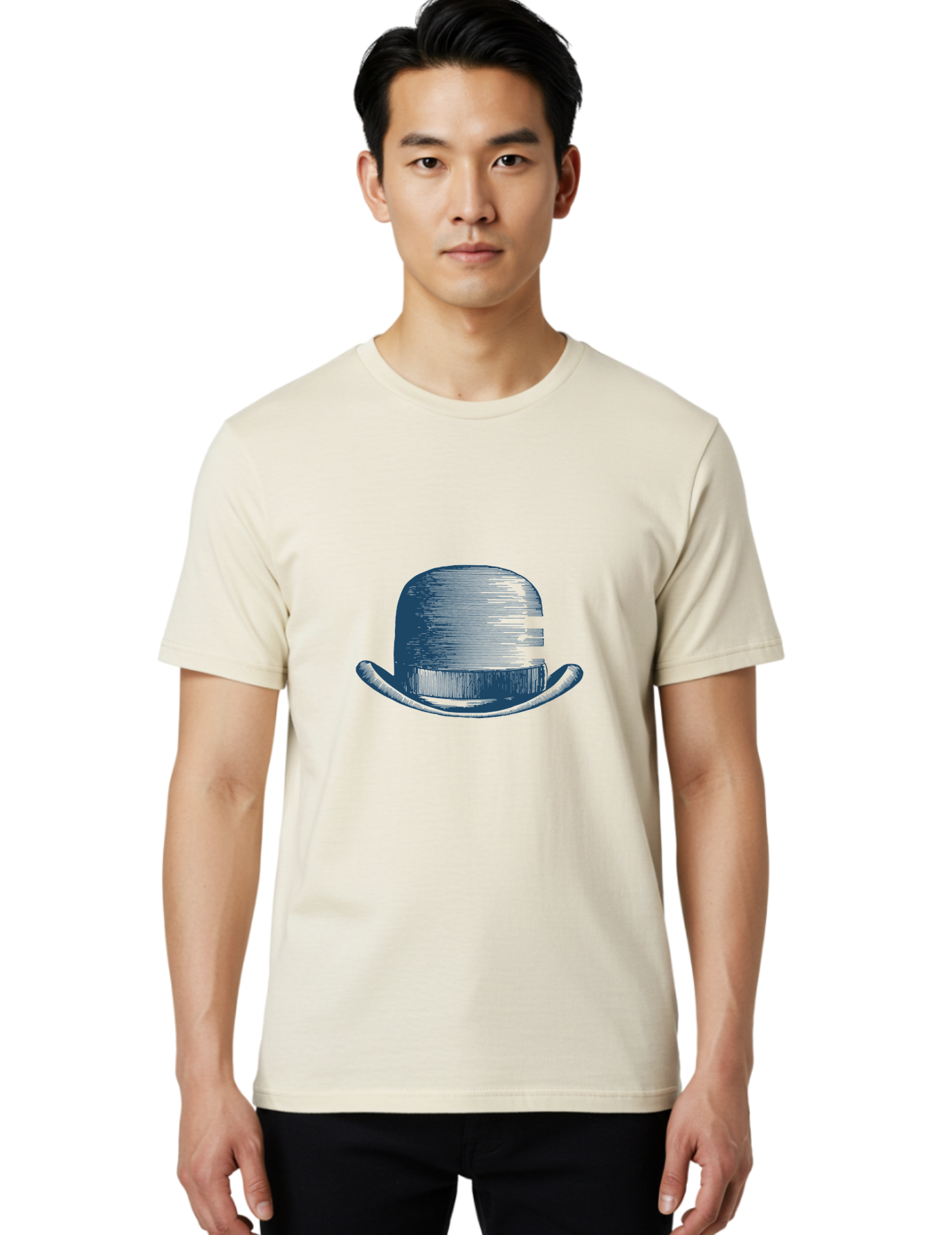 Bowler-Hat Men'S Graphic Tee, 100% Cotton, Comfortable Casual Summer Wear, Machine Washable, Bowler Hat, Classic Fashion, Vintage Style, Gentleman'S Accessory, Luxury Hat, Iconic Design, Retro Charm Aae156