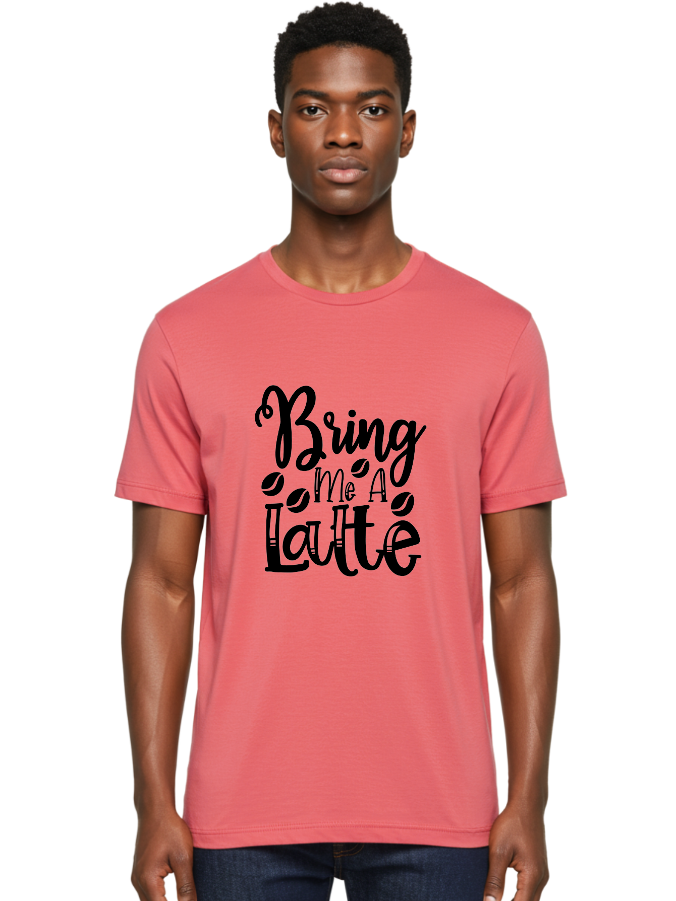 Bring Me A Latte Men'S Graphic Tee, 100% Cotton, Comfortable Casual Summer Wear, Machine Washable, Coffee Quotes, Latte Art, Coffee Lover, Caffeine Fix, Morning Coffee, Coffee Break, Coffee Beans, Latte Design Aae157