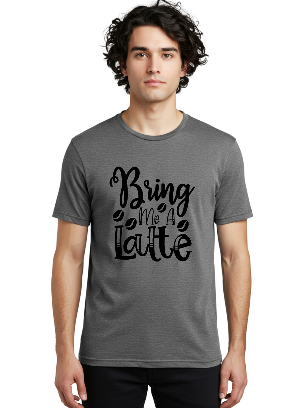 Bring Me A Latte Men'S Graphic Tee, 100% Cotton, Comfortable Casual Summer Wear, Machine Washable, Coffee Quotes, Latte Art, Coffee Lover, Caffeine Fix, Morning Coffee, Coffee Break, Coffee Beans, Latte Design Aae157