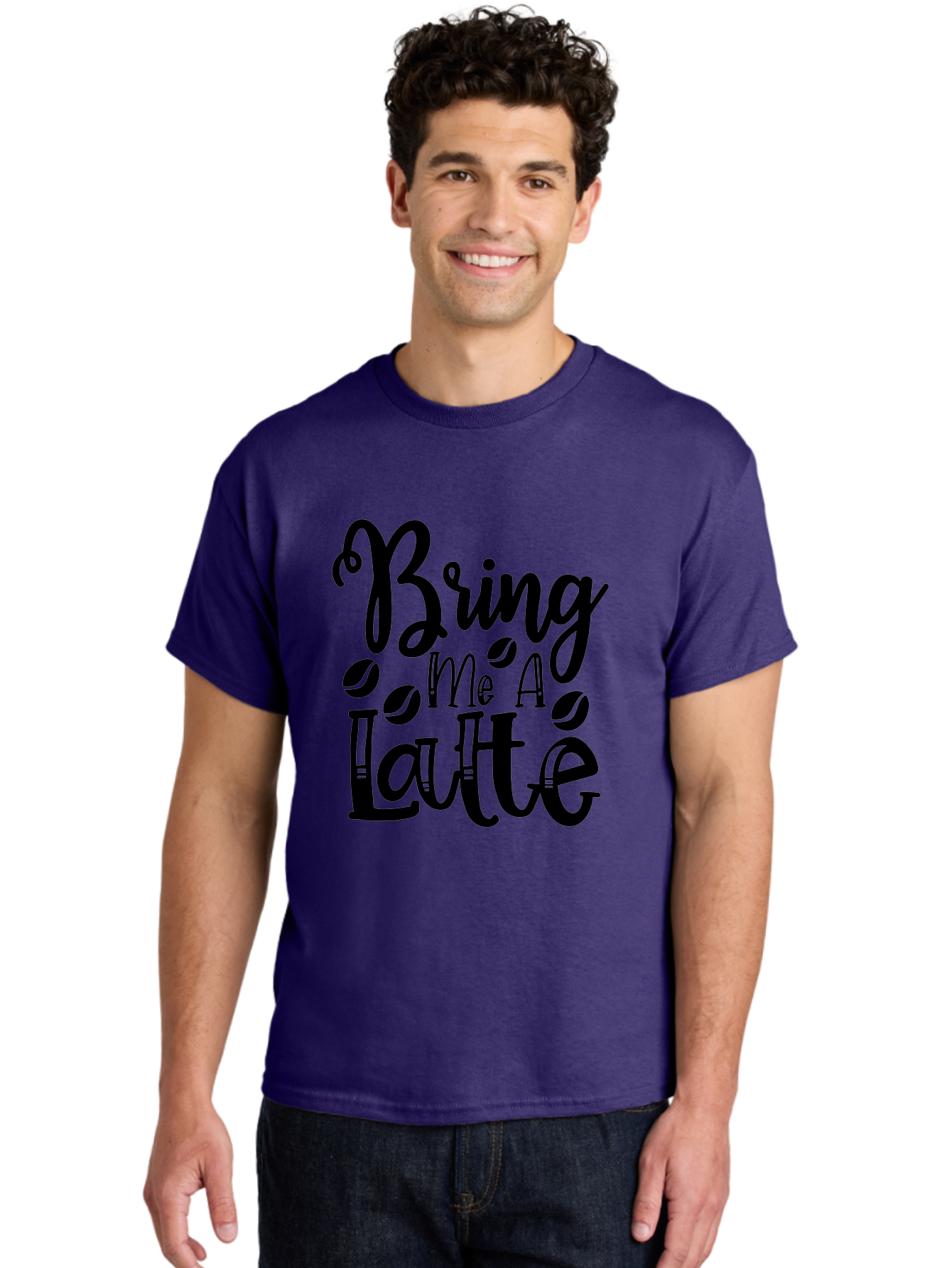 Bring Me A Latte Men'S Graphic Tee, 100% Cotton, Comfortable Casual Summer Wear, Machine Washable, Coffee Quotes, Latte Art, Coffee Lover, Caffeine Fix, Morning Coffee, Coffee Break, Coffee Beans, Latte Design Aae157