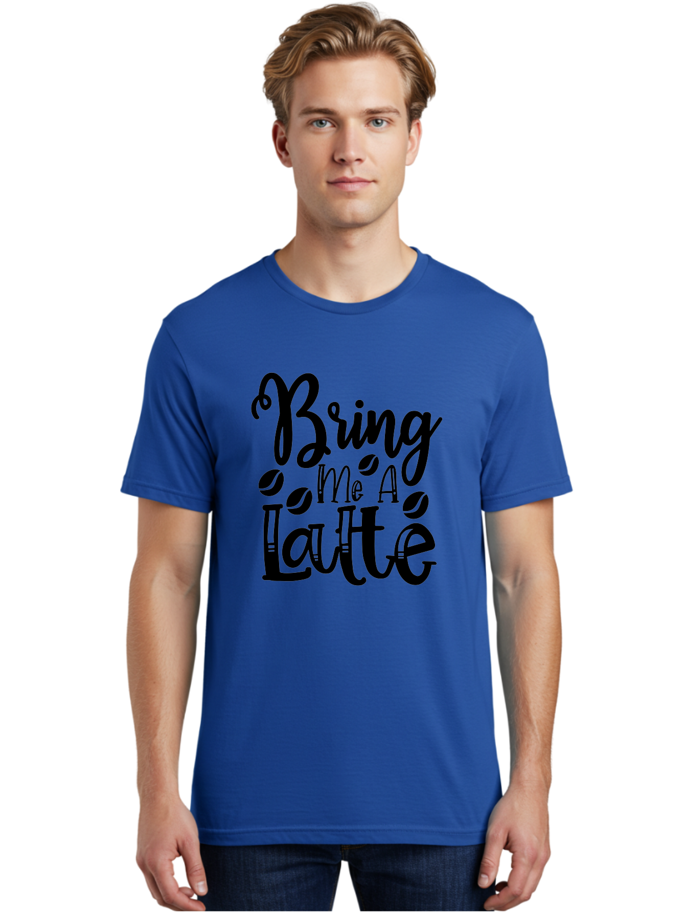 Bring Me A Latte Men'S Graphic Tee, 100% Cotton, Comfortable Casual Summer Wear, Machine Washable, Coffee Quotes, Latte Art, Coffee Lover, Caffeine Fix, Morning Coffee, Coffee Break, Coffee Beans, Latte Design Aae157