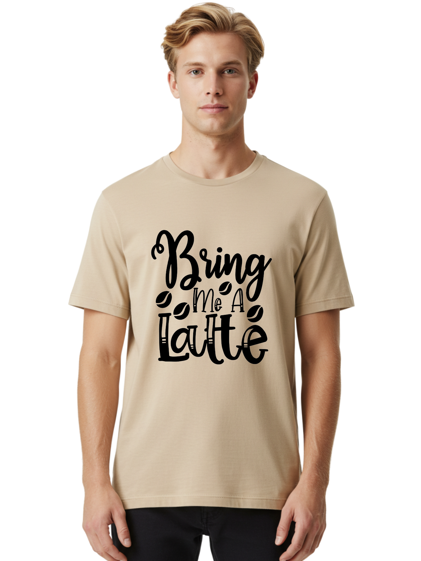 Bring Me A Latte Men'S Graphic Tee, 100% Cotton, Comfortable Casual Summer Wear, Machine Washable, Coffee Quotes, Latte Art, Coffee Lover, Caffeine Fix, Morning Coffee, Coffee Break, Coffee Beans, Latte Design Aae157