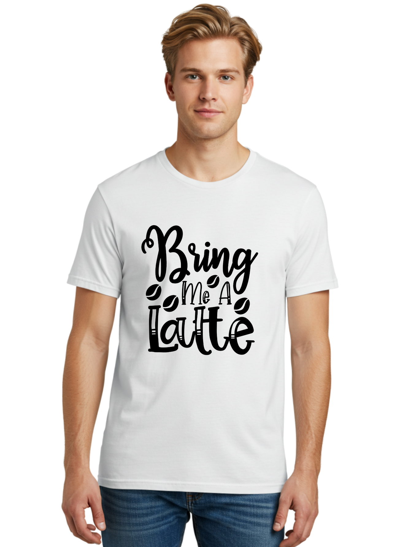 Bring Me A Latte Men'S Graphic Tee, 100% Cotton, Comfortable Casual Summer Wear, Machine Washable, Coffee Quotes, Latte Art, Coffee Lover, Caffeine Fix, Morning Coffee, Coffee Break, Coffee Beans, Latte Design Aae157