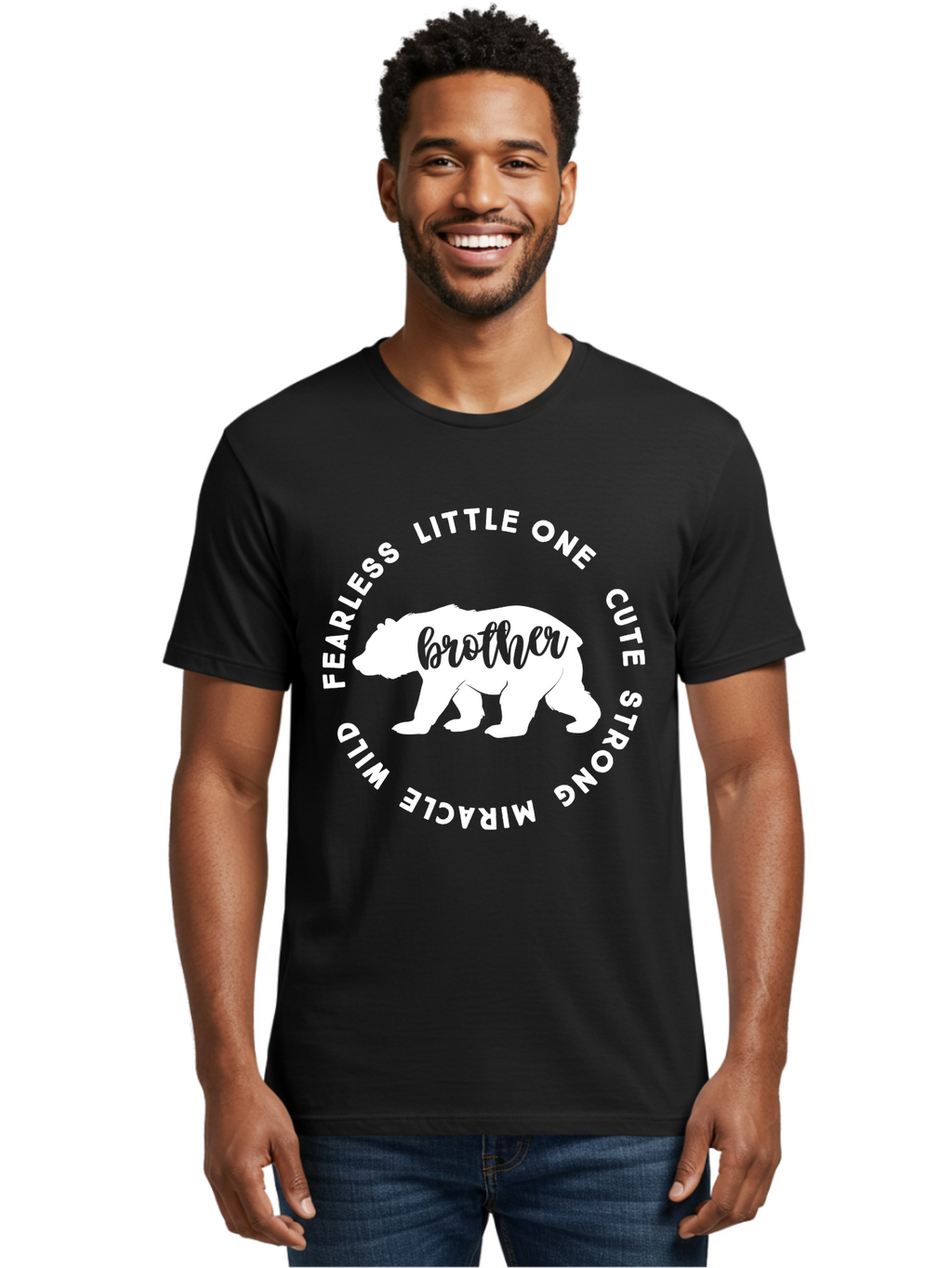 Brother Bear White Men'S Graphic Tee, 100% Cotton, Comfortable Casual Summer Wear, Machine Washable, Brother Bear, Bear Silhouette, Cute Brother, Wild Child, Miracle Boy, Fearless Kid, Strong Brother, Little One, Brother Bear Graphics, Aae158