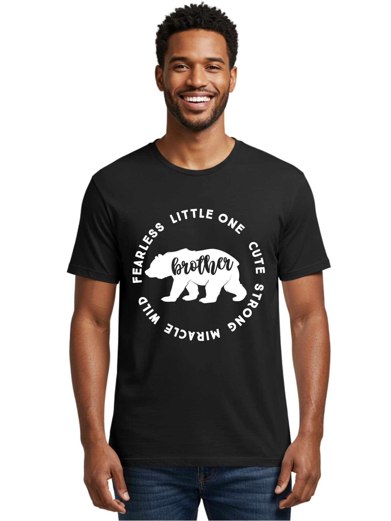 Brother Bear White Men'S Graphic Tee, 100% Cotton, Comfortable Casual Summer Wear, Machine Washable, Brother Bear, Bear Silhouette, Cute Brother, Wild Child, Miracle Boy, Fearless Kid, Strong Brother, Little One, Brother Bear Graphics, Aae158