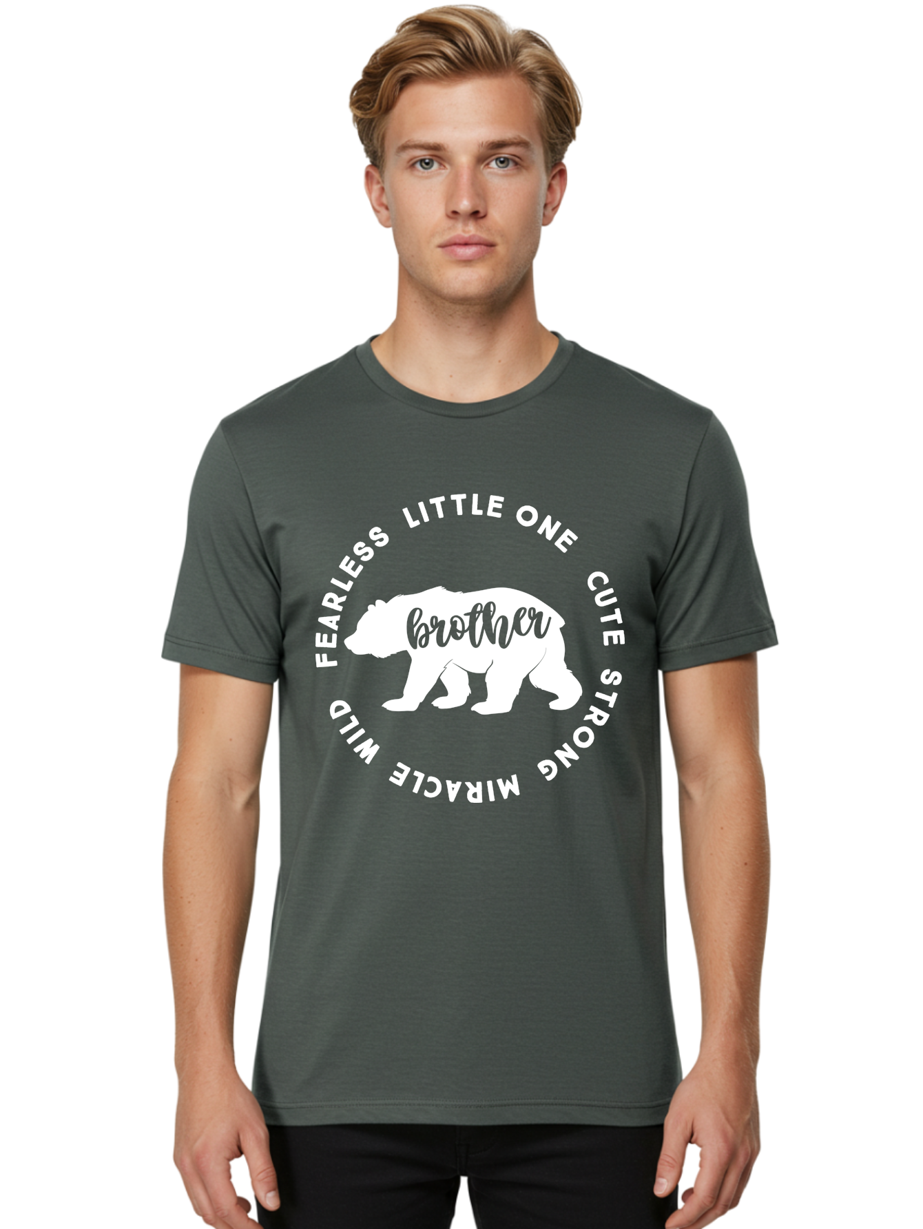 Brother Bear White Men'S Graphic Tee, 100% Cotton, Comfortable Casual Summer Wear, Machine Washable, Brother Bear, Bear Silhouette, Cute Brother, Wild Child, Miracle Boy, Fearless Kid, Strong Brother, Little One, Brother Bear Graphics, Aae158