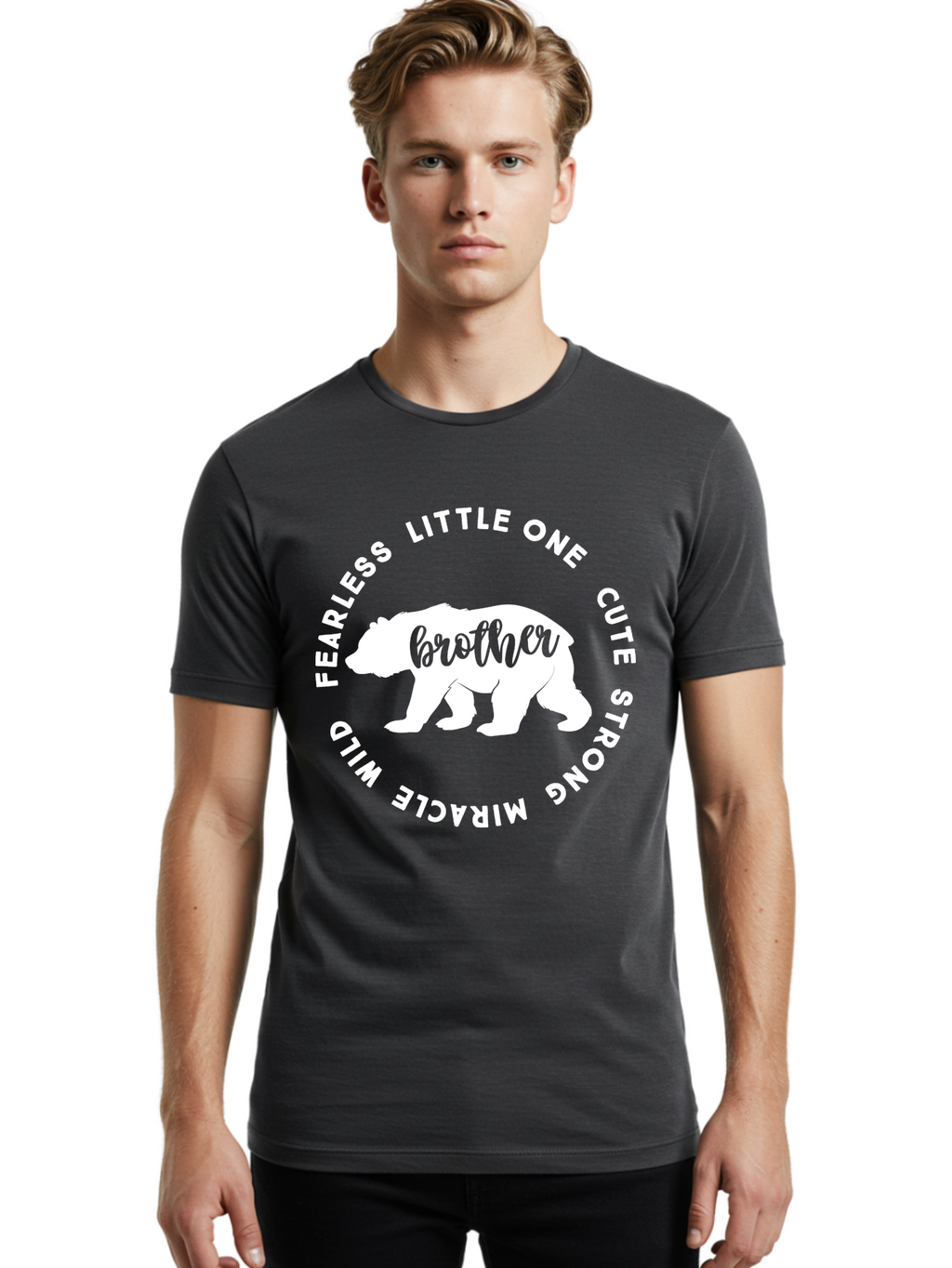 Brother Bear White Men'S Graphic Tee, 100% Cotton, Comfortable Casual Summer Wear, Machine Washable, Brother Bear, Bear Silhouette, Cute Brother, Wild Child, Miracle Boy, Fearless Kid, Strong Brother, Little One, Brother Bear Graphics, Aae158
