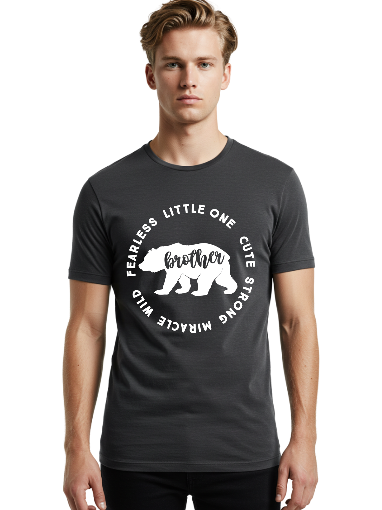 Brother Bear White Men'S Graphic Tee, 100% Cotton, Comfortable Casual Summer Wear, Machine Washable, Brother Bear, Bear Silhouette, Cute Brother, Wild Child, Miracle Boy, Fearless Kid, Strong Brother, Little One, Brother Bear Graphics, Aae158