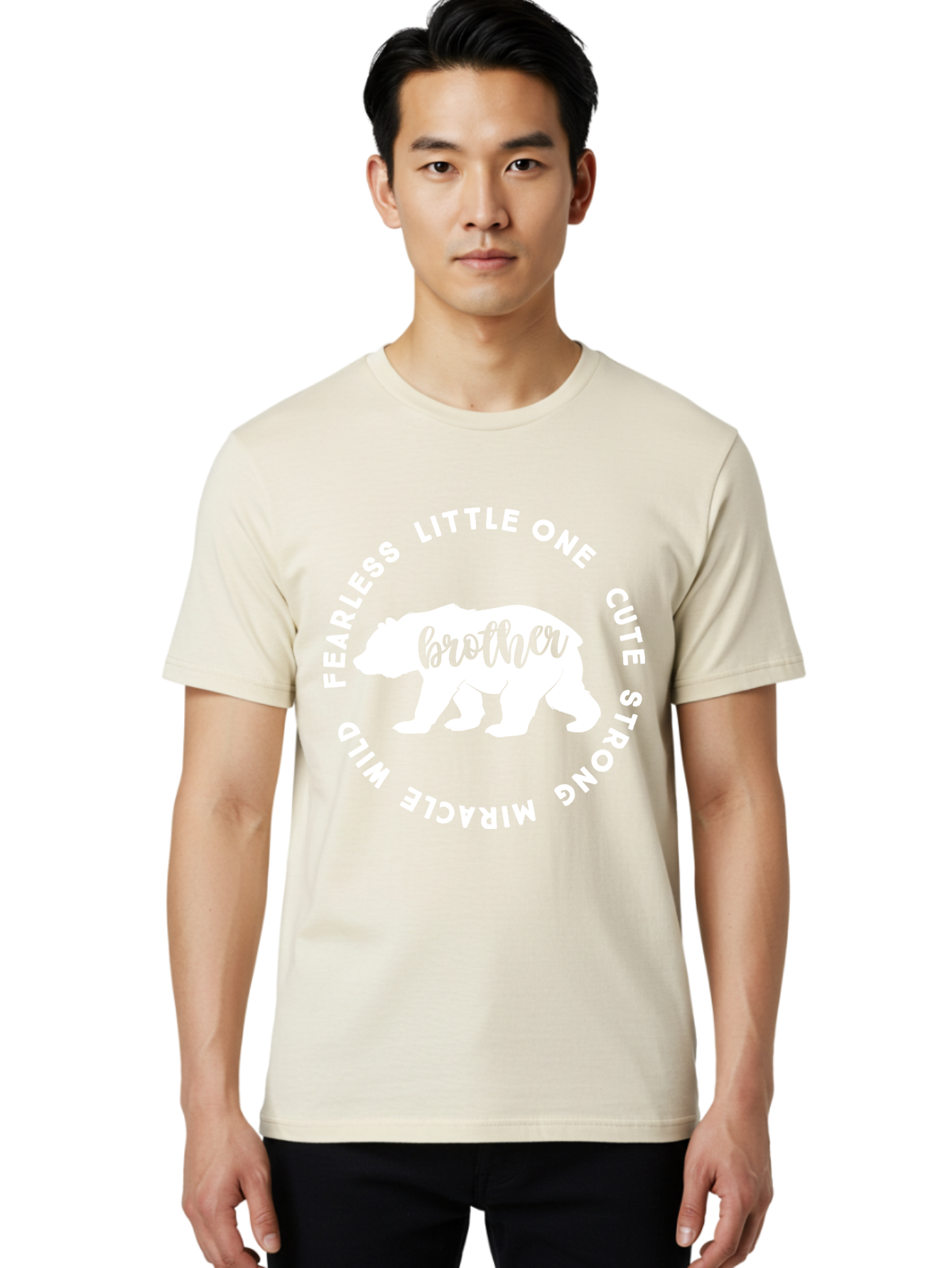 Brother Bear White Men'S Graphic Tee, 100% Cotton, Comfortable Casual Summer Wear, Machine Washable, Brother Bear, Bear Silhouette, Cute Brother, Wild Child, Miracle Boy, Fearless Kid, Strong Brother, Little One, Brother Bear Graphics, Aae158