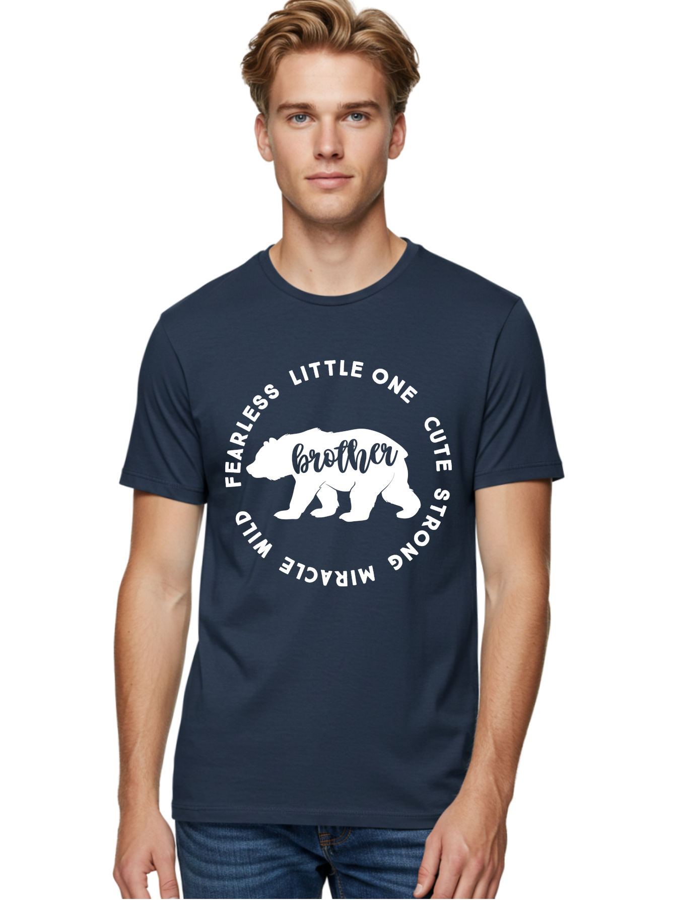 Brother Bear White Men'S Graphic Tee, 100% Cotton, Comfortable Casual Summer Wear, Machine Washable, Brother Bear, Bear Silhouette, Cute Brother, Wild Child, Miracle Boy, Fearless Kid, Strong Brother, Little One, Brother Bear Graphics, Aae158