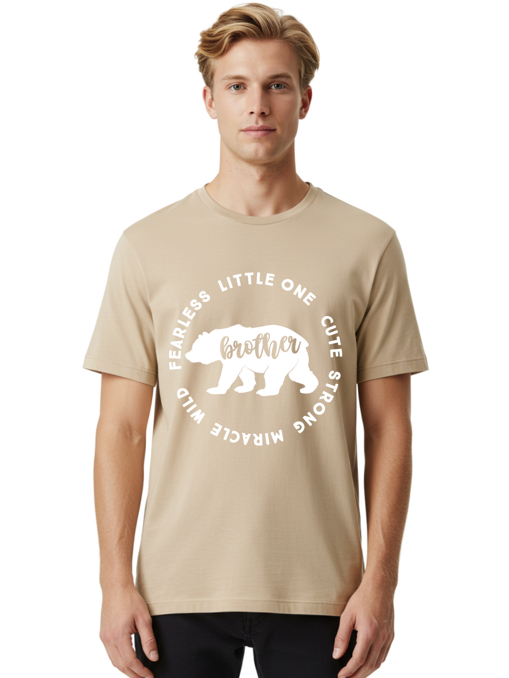 Brother Bear White Men'S Graphic Tee, 100% Cotton, Comfortable Casual Summer Wear, Machine Washable, Brother Bear, Bear Silhouette, Cute Brother, Wild Child, Miracle Boy, Fearless Kid, Strong Brother, Little One, Brother Bear Graphics, Aae158