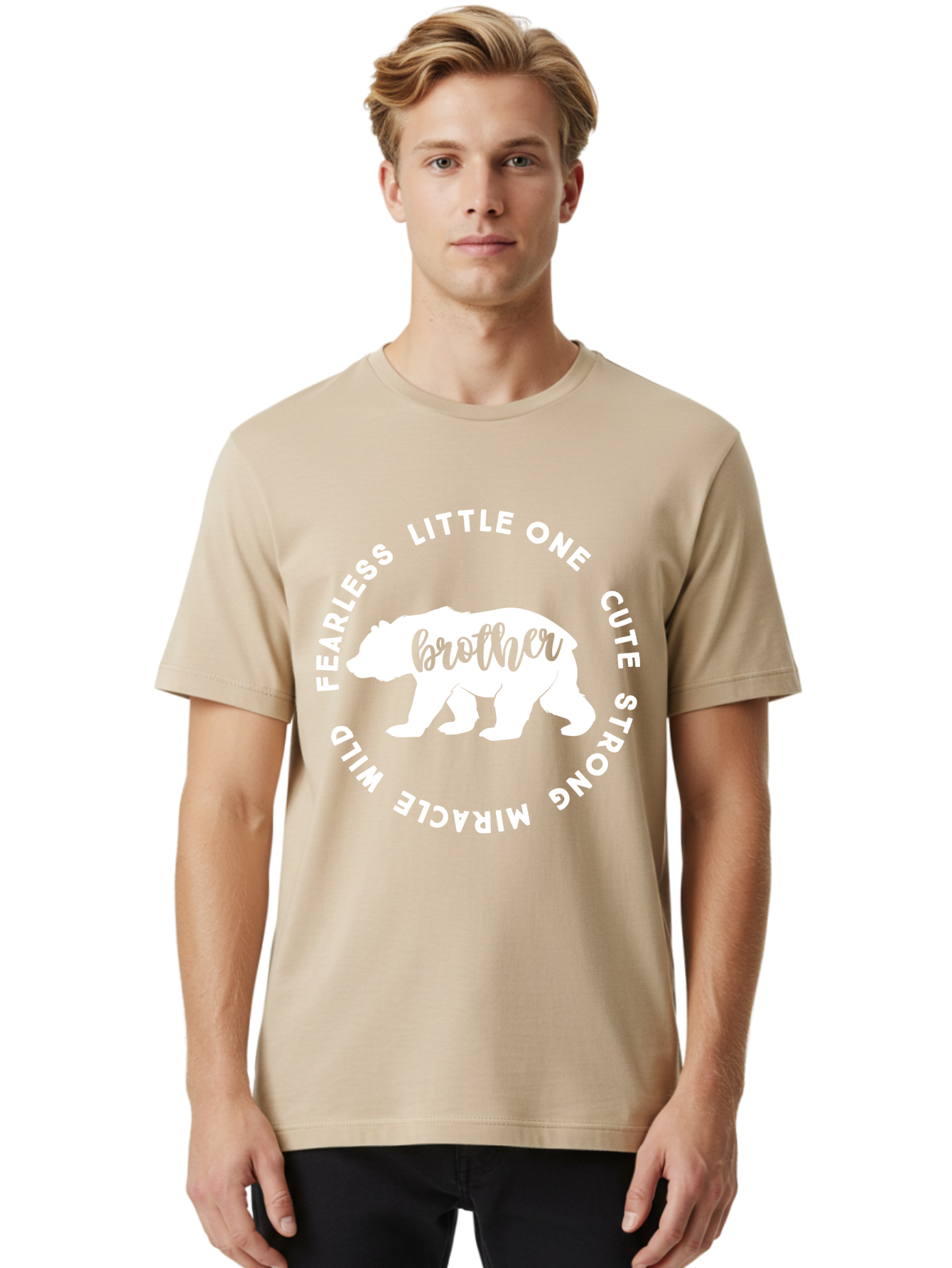 Brother Bear White Men'S Graphic Tee, 100% Cotton, Comfortable Casual Summer Wear, Machine Washable, Brother Bear, Bear Silhouette, Cute Brother, Wild Child, Miracle Boy, Fearless Kid, Strong Brother, Little One, Brother Bear Graphics, Aae158