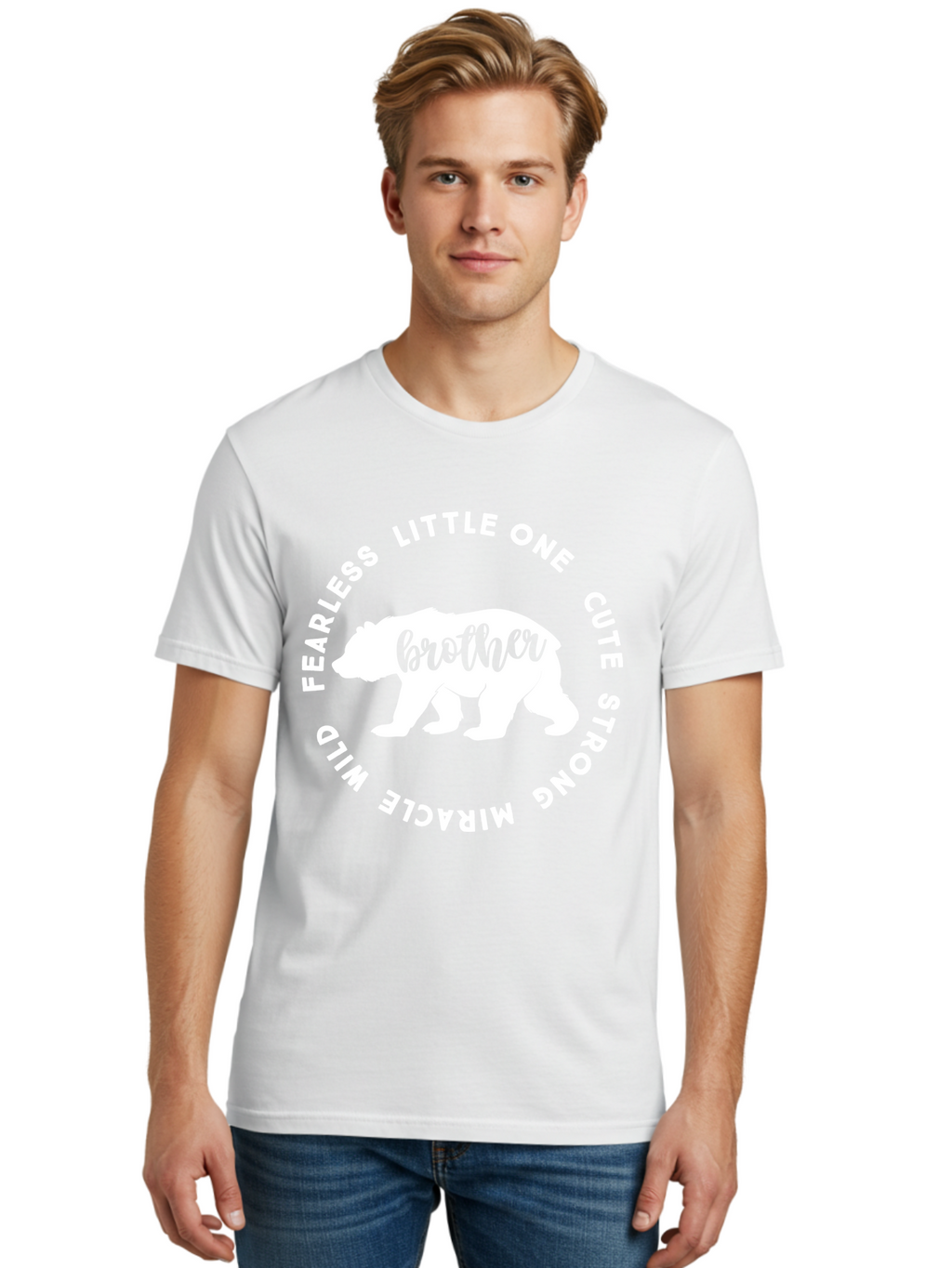 Brother Bear White Men'S Graphic Tee, 100% Cotton, Comfortable Casual Summer Wear, Machine Washable, Brother Bear, Bear Silhouette, Cute Brother, Wild Child, Miracle Boy, Fearless Kid, Strong Brother, Little One, Brother Bear Graphics, Aae158