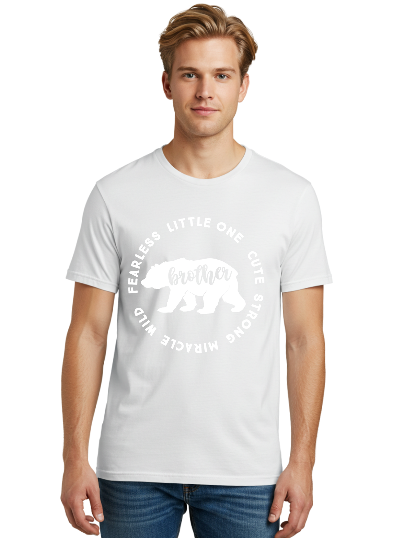 Brother Bear White Men'S Graphic Tee, 100% Cotton, Comfortable Casual Summer Wear, Machine Washable, Brother Bear, Bear Silhouette, Cute Brother, Wild Child, Miracle Boy, Fearless Kid, Strong Brother, Little One, Brother Bear Graphics, Aae158