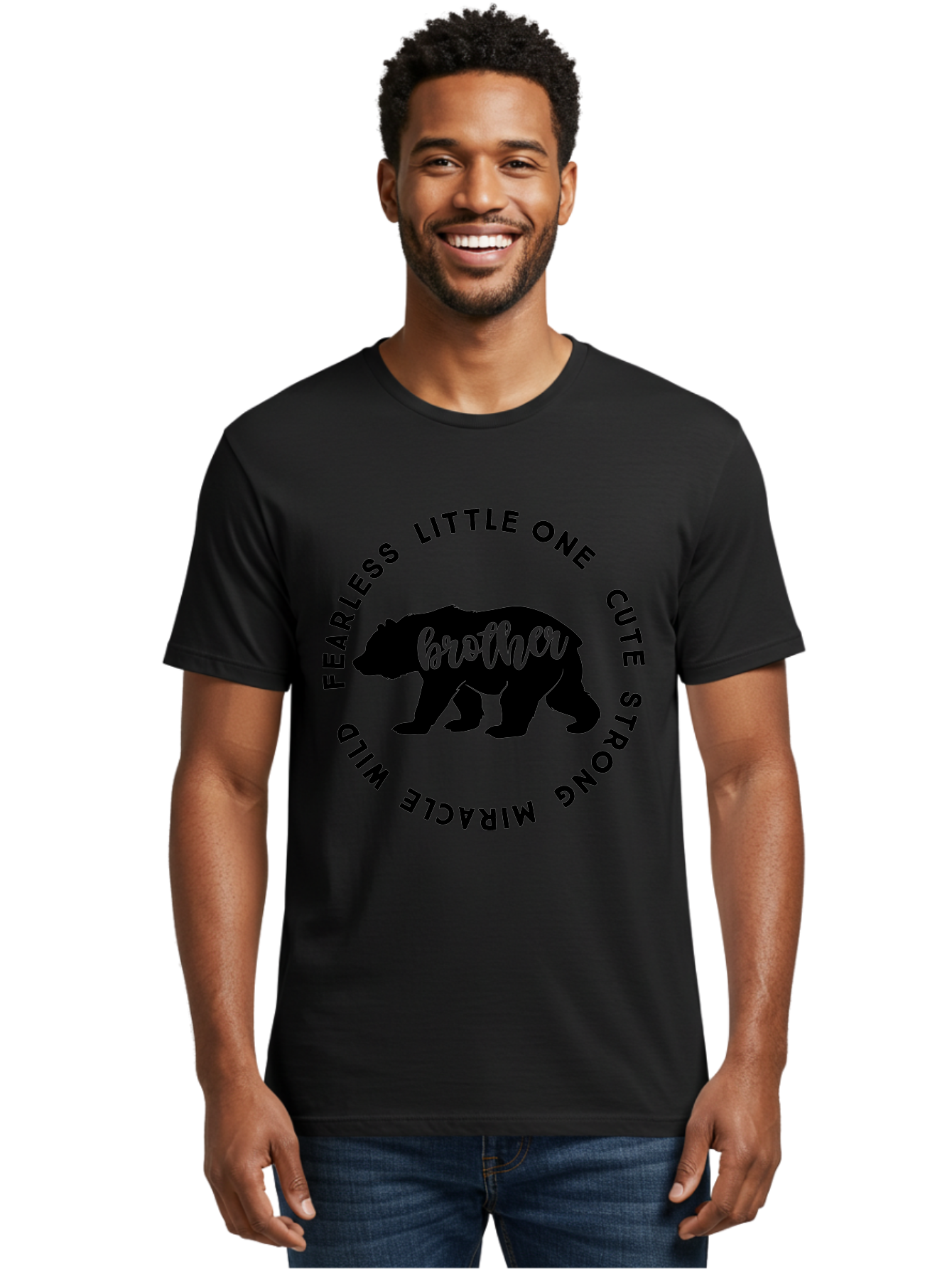 Brother Bear Men'S Graphic Tee, 100% Cotton, Comfortable Casual Summer Wear, Machine Washable, Brother Bear Design, Bear Silhouette, Cute Bear Graphic, Strong Brother Quote, Fearless Little One, Wild Miracle, Custom Brother Gift, Aae159