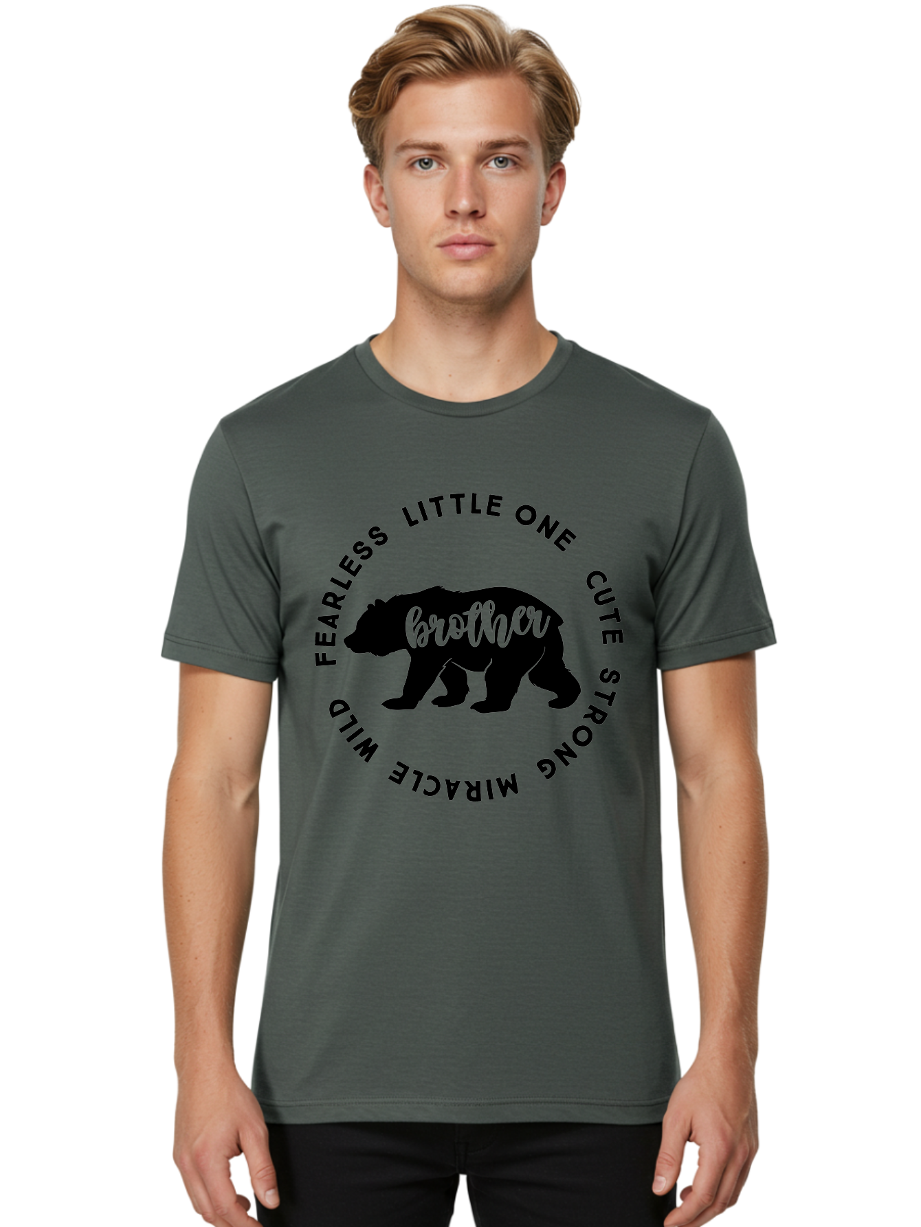 Brother Bear Men'S Graphic Tee, 100% Cotton, Comfortable Casual Summer Wear, Machine Washable, Brother Bear Design, Bear Silhouette, Cute Bear Graphic, Strong Brother Quote, Fearless Little One, Wild Miracle, Custom Brother Gift, Aae159