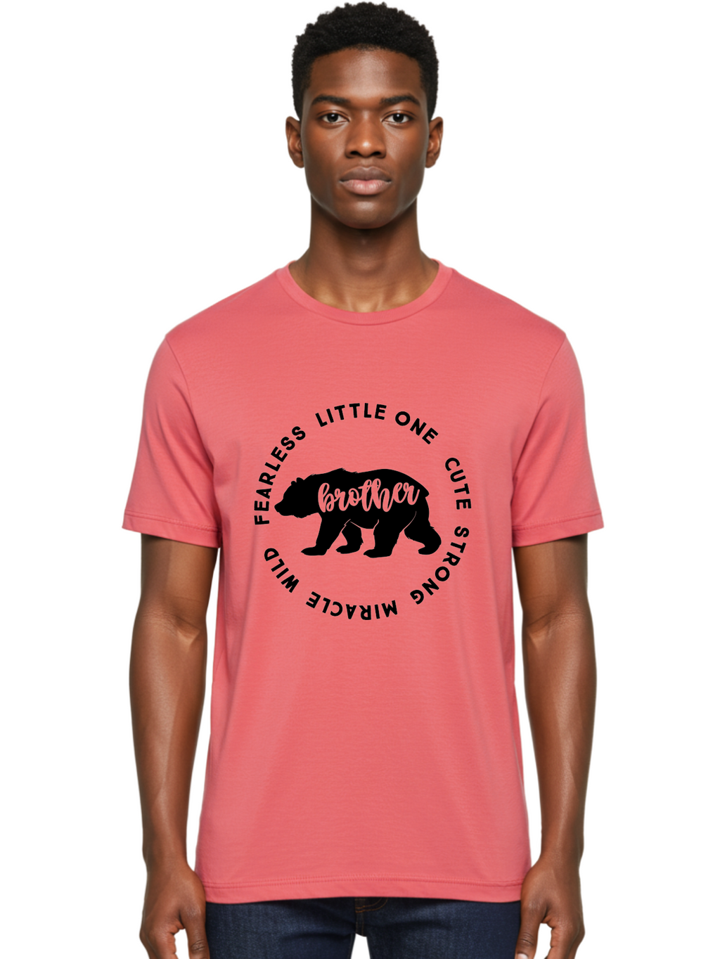 Brother Bear Men'S Graphic Tee, 100% Cotton, Comfortable Casual Summer Wear, Machine Washable, Brother Bear Design, Bear Silhouette, Cute Bear Graphic, Strong Brother Quote, Fearless Little One, Wild Miracle, Custom Brother Gift, Aae159