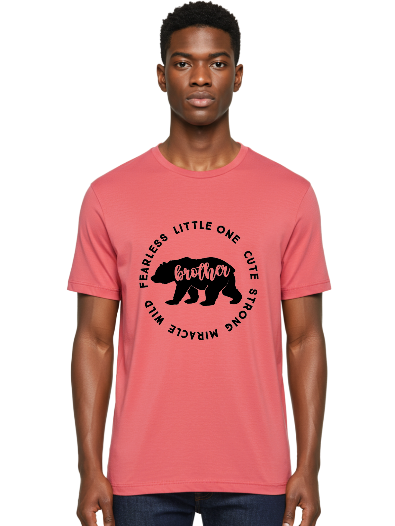 Brother Bear Men'S Graphic Tee, 100% Cotton, Comfortable Casual Summer Wear, Machine Washable, Brother Bear Design, Bear Silhouette, Cute Bear Graphic, Strong Brother Quote, Fearless Little One, Wild Miracle, Custom Brother Gift, Aae159