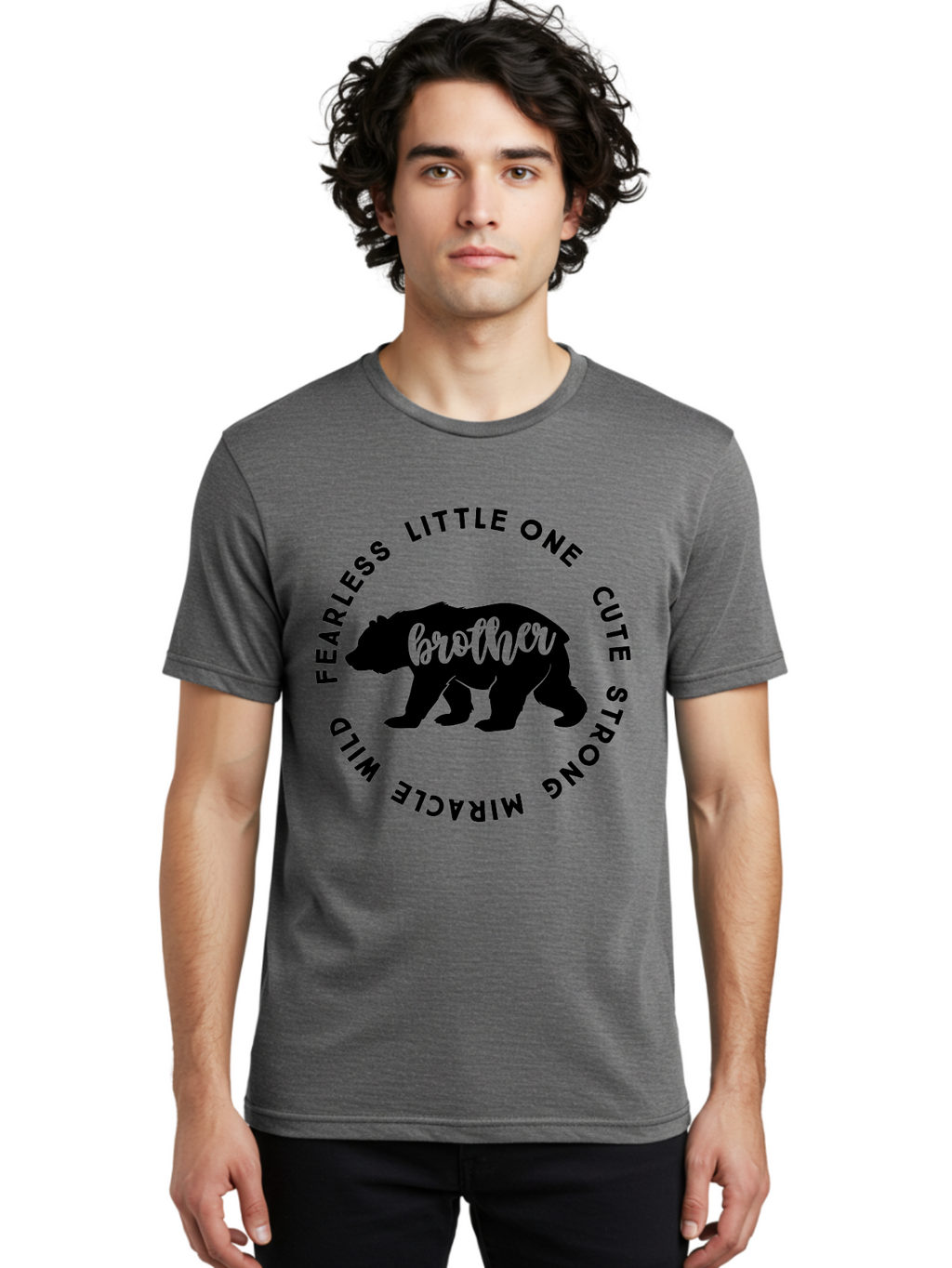 Brother Bear Men'S Graphic Tee, 100% Cotton, Comfortable Casual Summer Wear, Machine Washable, Brother Bear Design, Bear Silhouette, Cute Bear Graphic, Strong Brother Quote, Fearless Little One, Wild Miracle, Custom Brother Gift, Aae159