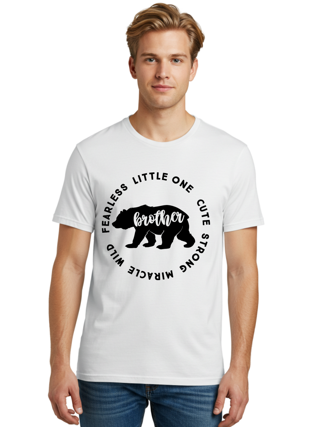 Brother Bear Men'S Graphic Tee, 100% Cotton, Comfortable Casual Summer Wear, Machine Washable, Brother Bear Design, Bear Silhouette, Cute Bear Graphic, Strong Brother Quote, Fearless Little One, Wild Miracle, Custom Brother Gift, Aae159
