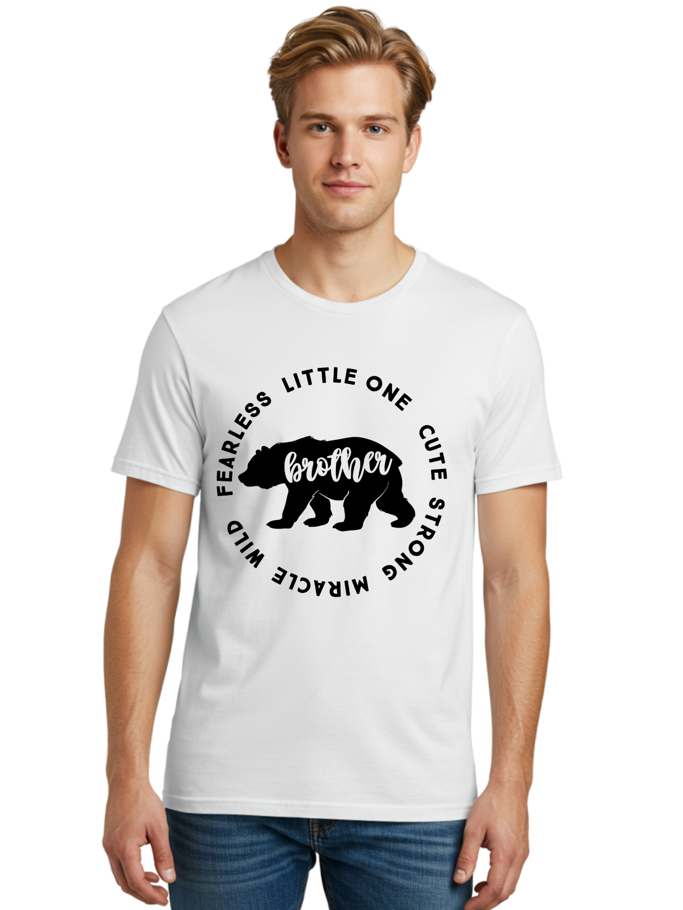 Brother Bear Men'S Graphic Tee, 100% Cotton, Comfortable Casual Summer Wear, Machine Washable, Brother Bear Design, Bear Silhouette, Cute Bear Graphic, Strong Brother Quote, Fearless Little One, Wild Miracle, Custom Brother Gift, Aae159