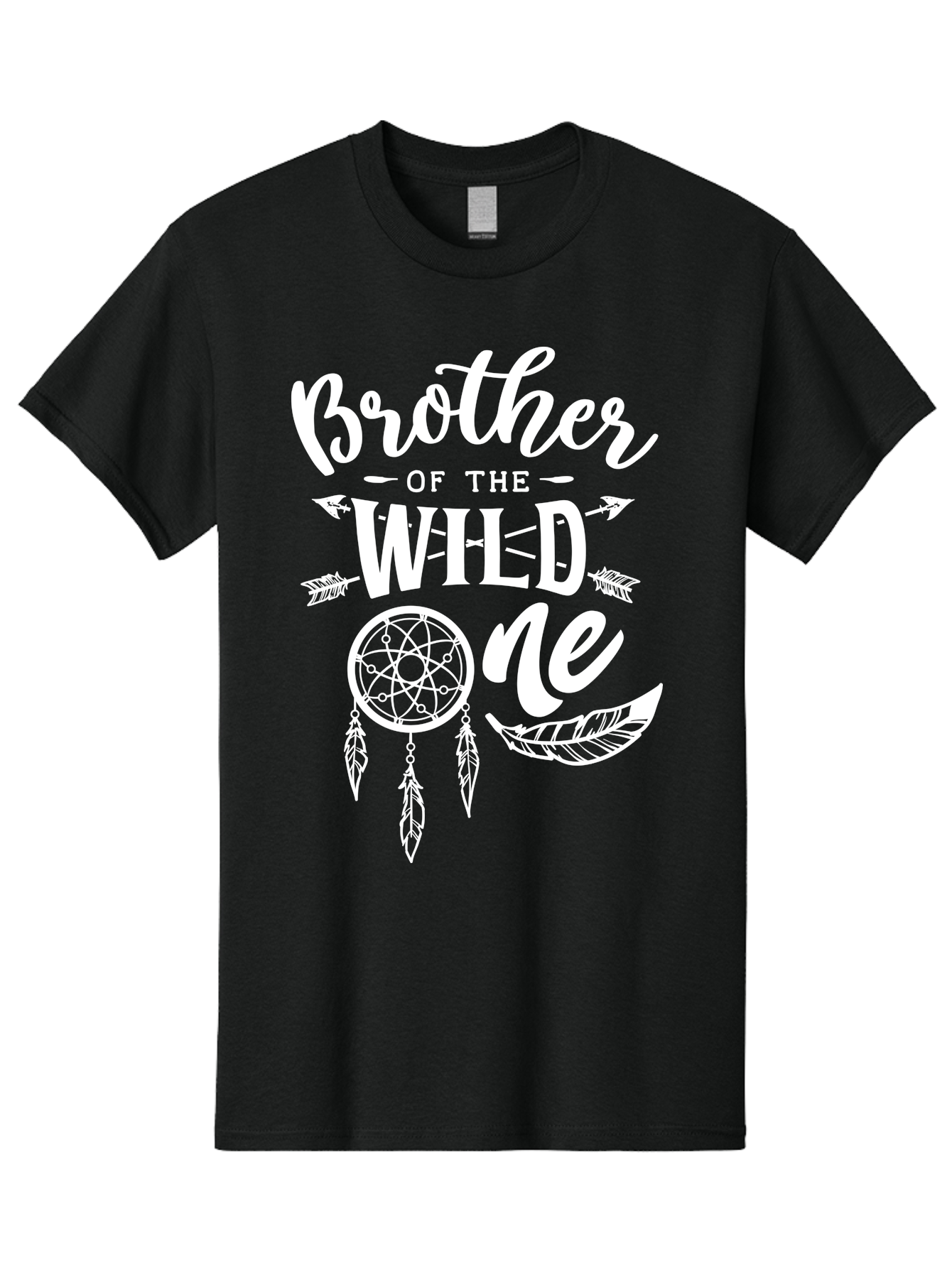 Brother Of The Wild One White Men'S Graphic Tee, 100% Cotton, Comfortable Casual Summer Wear, Machine Washable, Brother Of The Wild One, Dreamcatcher, Feathers, Bohemian Style, Tribal Design, Sibling Love, Wild Child, Sibling Pride Aae160