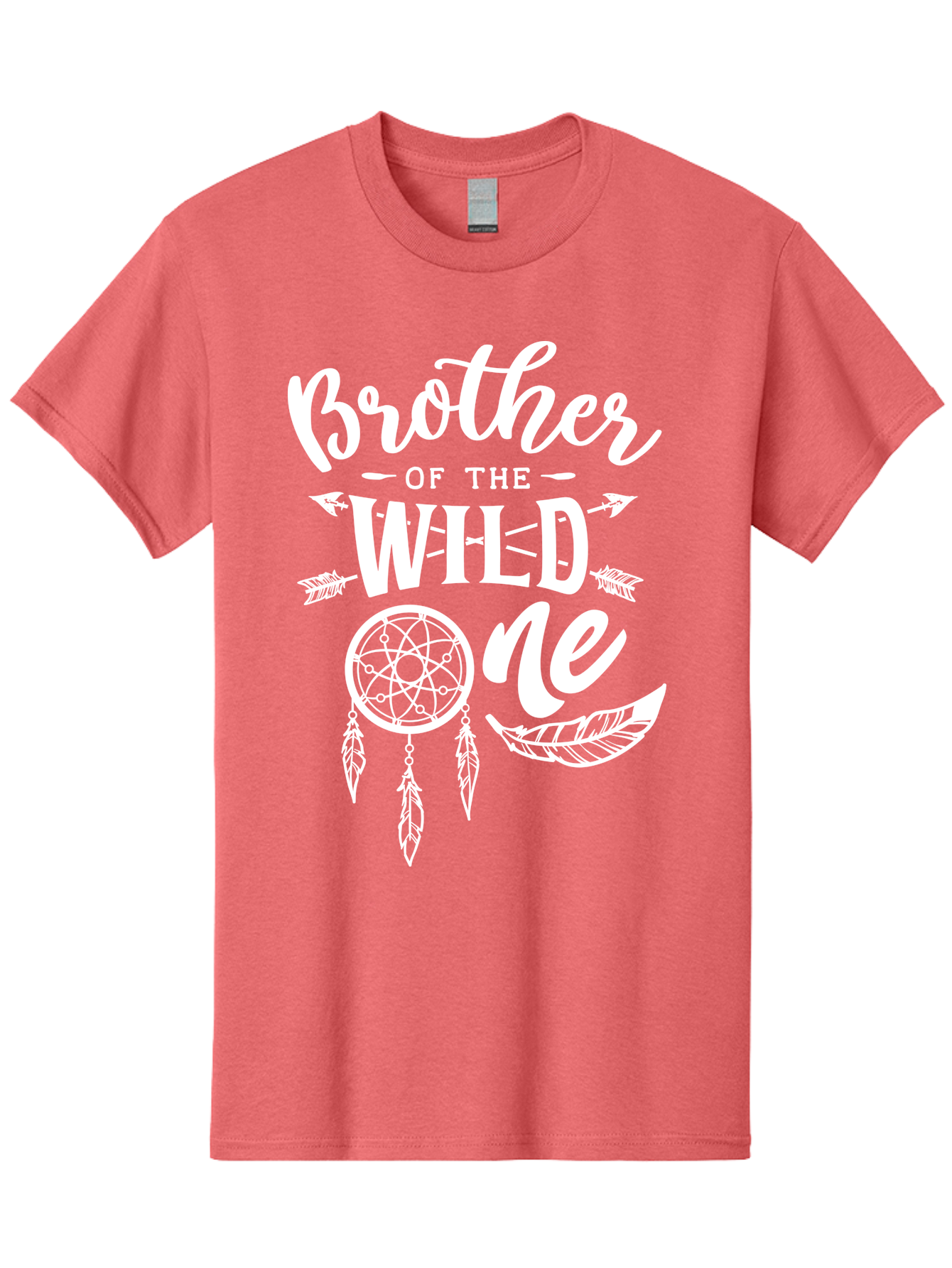 Brother Of The Wild One White Men'S Graphic Tee, 100% Cotton, Comfortable Casual Summer Wear, Machine Washable, Brother Of The Wild One, Dreamcatcher, Feathers, Bohemian Style, Tribal Design, Sibling Love, Wild Child, Sibling Pride Aae160