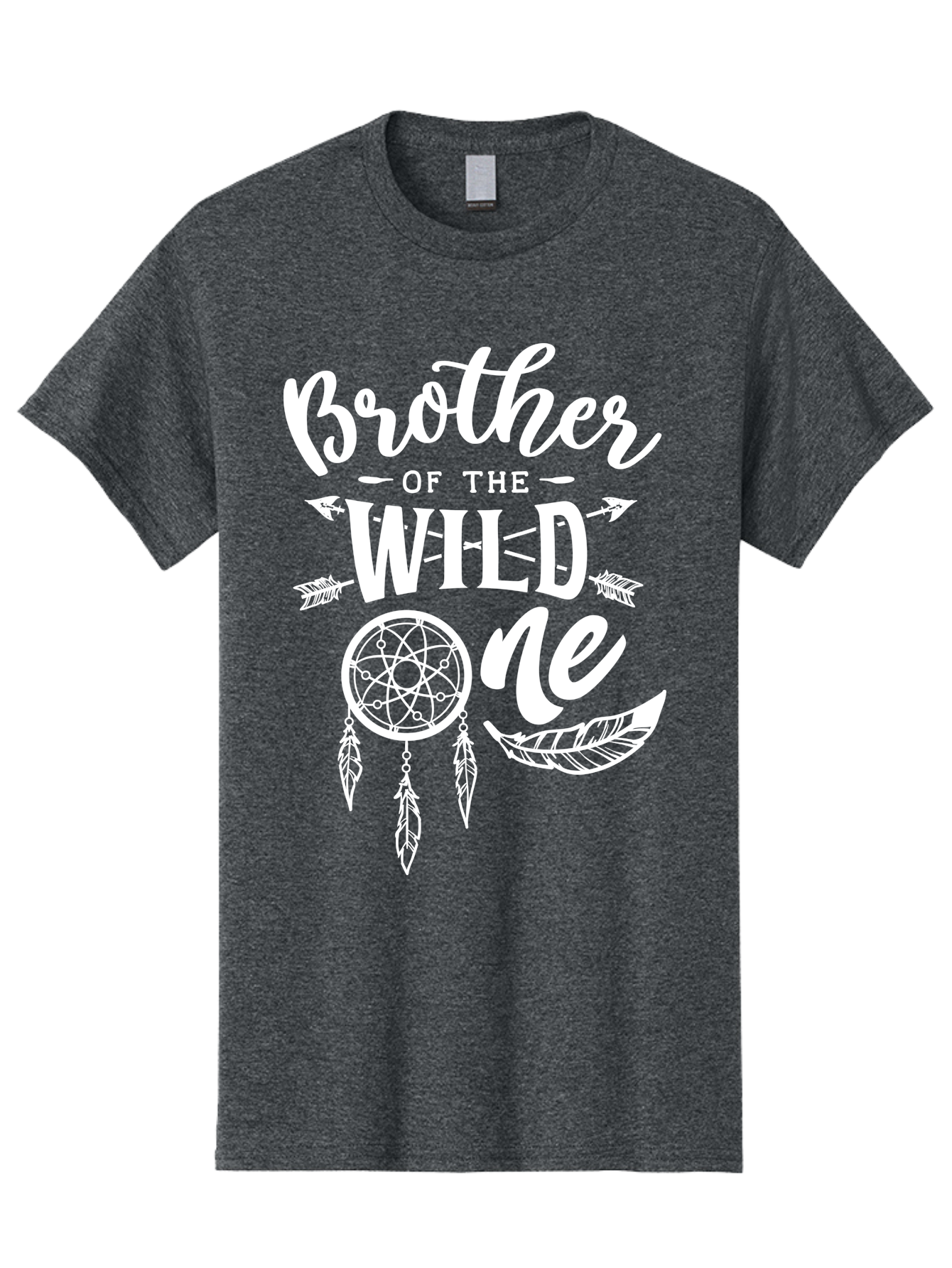 Brother Of The Wild One White Men'S Graphic Tee, 100% Cotton, Comfortable Casual Summer Wear, Machine Washable, Brother Of The Wild One, Dreamcatcher, Feathers, Bohemian Style, Tribal Design, Sibling Love, Wild Child, Sibling Pride Aae160