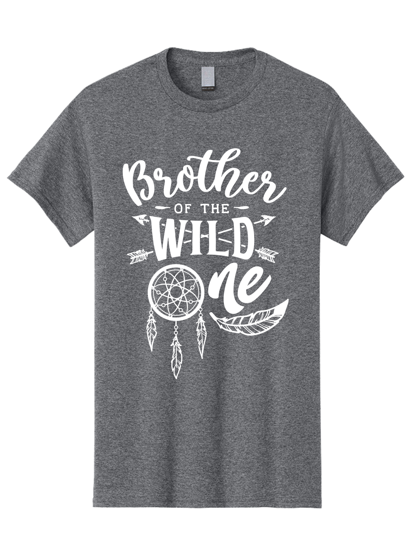 Brother Of The Wild One White Men'S Graphic Tee, 100% Cotton, Comfortable Casual Summer Wear, Machine Washable, Brother Of The Wild One, Dreamcatcher, Feathers, Bohemian Style, Tribal Design, Sibling Love, Wild Child, Sibling Pride Aae160