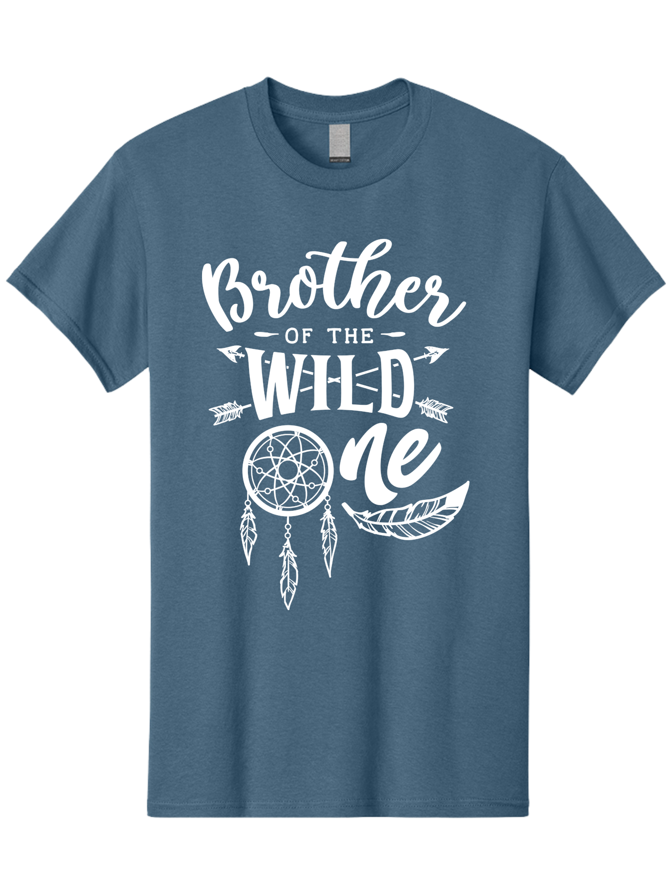 Brother Of The Wild One White Men'S Graphic Tee, 100% Cotton, Comfortable Casual Summer Wear, Machine Washable, Brother Of The Wild One, Dreamcatcher, Feathers, Bohemian Style, Tribal Design, Sibling Love, Wild Child, Sibling Pride Aae160