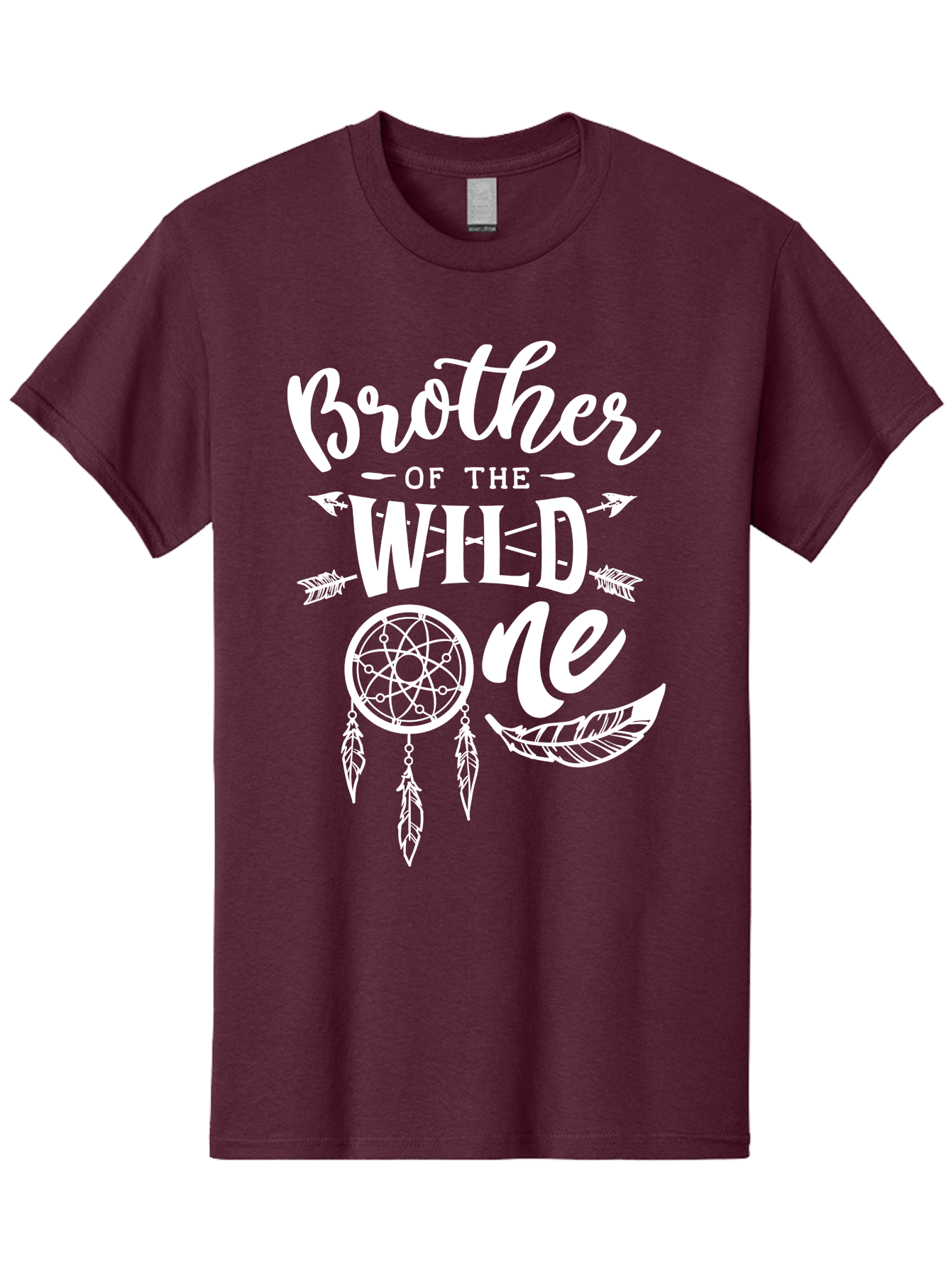 Brother Of The Wild One White Men'S Graphic Tee, 100% Cotton, Comfortable Casual Summer Wear, Machine Washable, Brother Of The Wild One, Dreamcatcher, Feathers, Bohemian Style, Tribal Design, Sibling Love, Wild Child, Sibling Pride Aae160