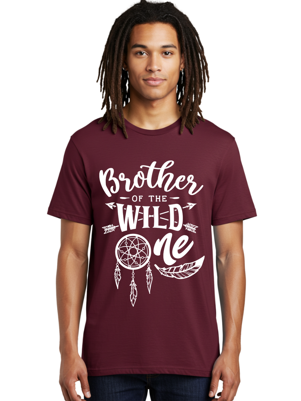 Brother Of The Wild One White Men'S Graphic Tee, 100% Cotton, Comfortable Casual Summer Wear, Machine Washable, Brother Of The Wild One, Dreamcatcher, Feathers, Bohemian Style, Tribal Design, Sibling Love, Wild Child, Sibling Pride Aae160