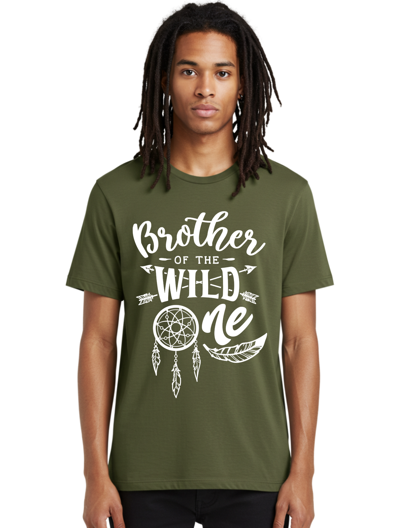 Brother Of The Wild One White Men'S Graphic Tee, 100% Cotton, Comfortable Casual Summer Wear, Machine Washable, Brother Of The Wild One, Dreamcatcher, Feathers, Bohemian Style, Tribal Design, Sibling Love, Wild Child, Sibling Pride Aae160