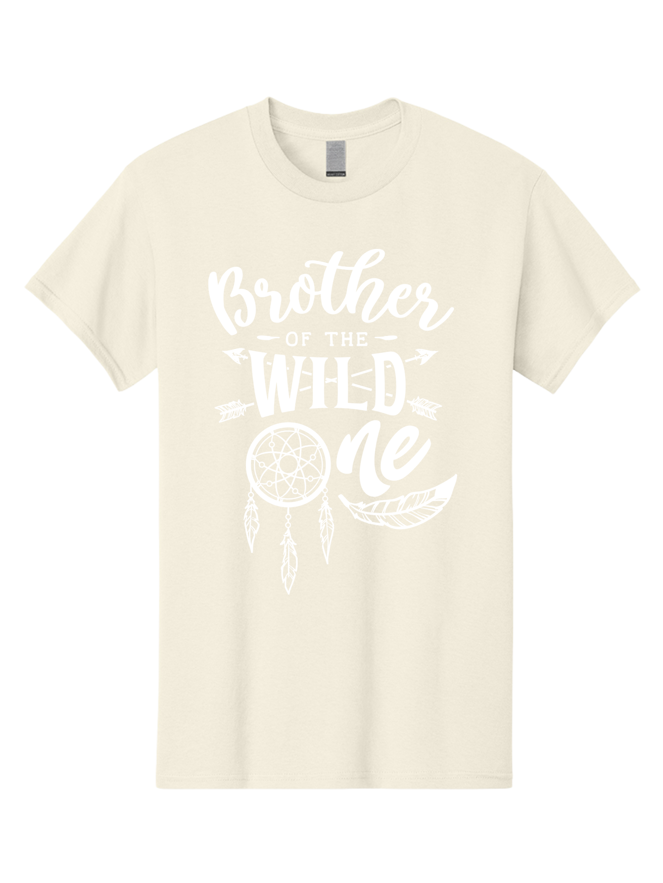 Brother Of The Wild One White Men'S Graphic Tee, 100% Cotton, Comfortable Casual Summer Wear, Machine Washable, Brother Of The Wild One, Dreamcatcher, Feathers, Bohemian Style, Tribal Design, Sibling Love, Wild Child, Sibling Pride Aae160