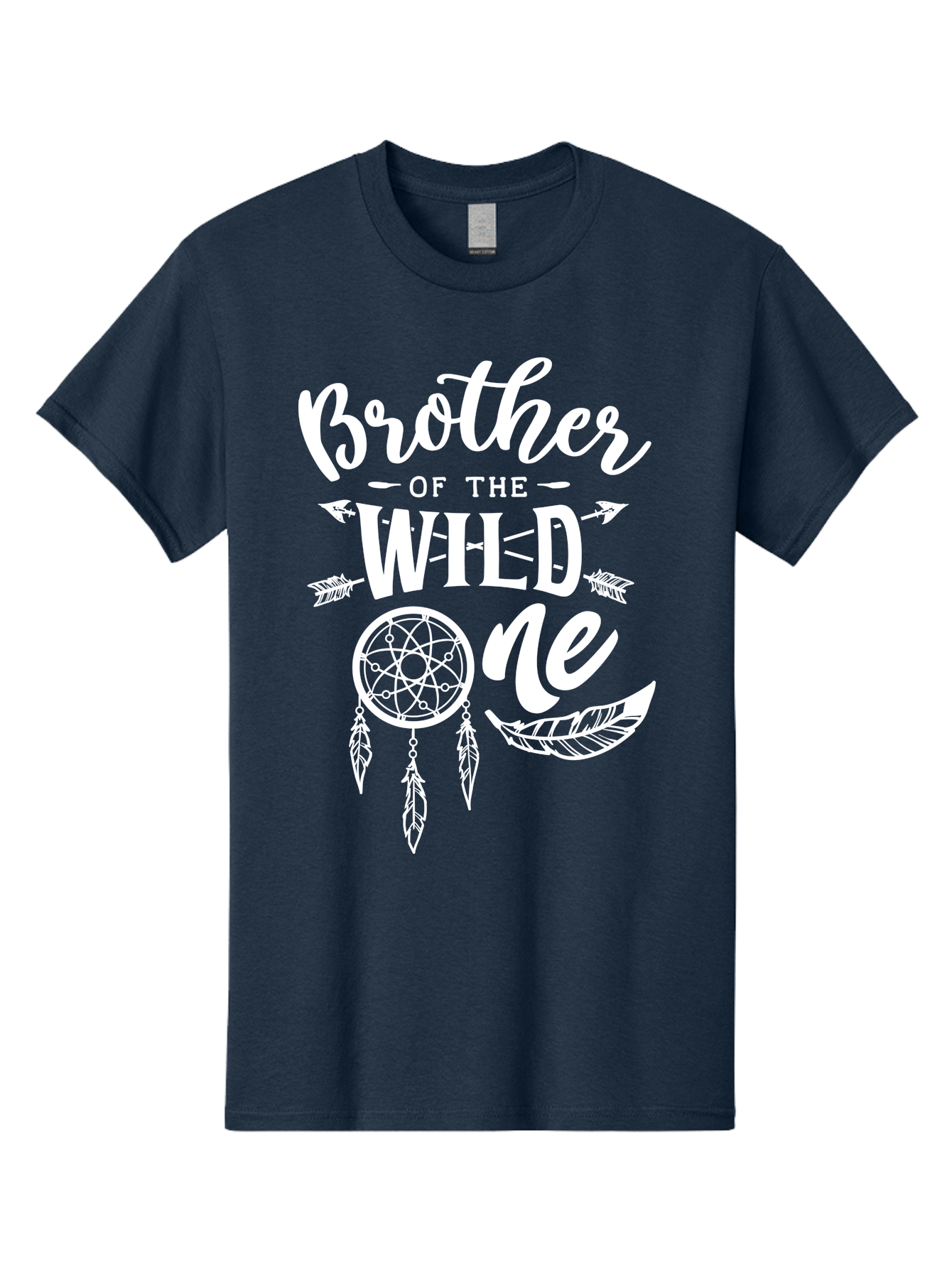 Brother Of The Wild One White Men'S Graphic Tee, 100% Cotton, Comfortable Casual Summer Wear, Machine Washable, Brother Of The Wild One, Dreamcatcher, Feathers, Bohemian Style, Tribal Design, Sibling Love, Wild Child, Sibling Pride Aae160