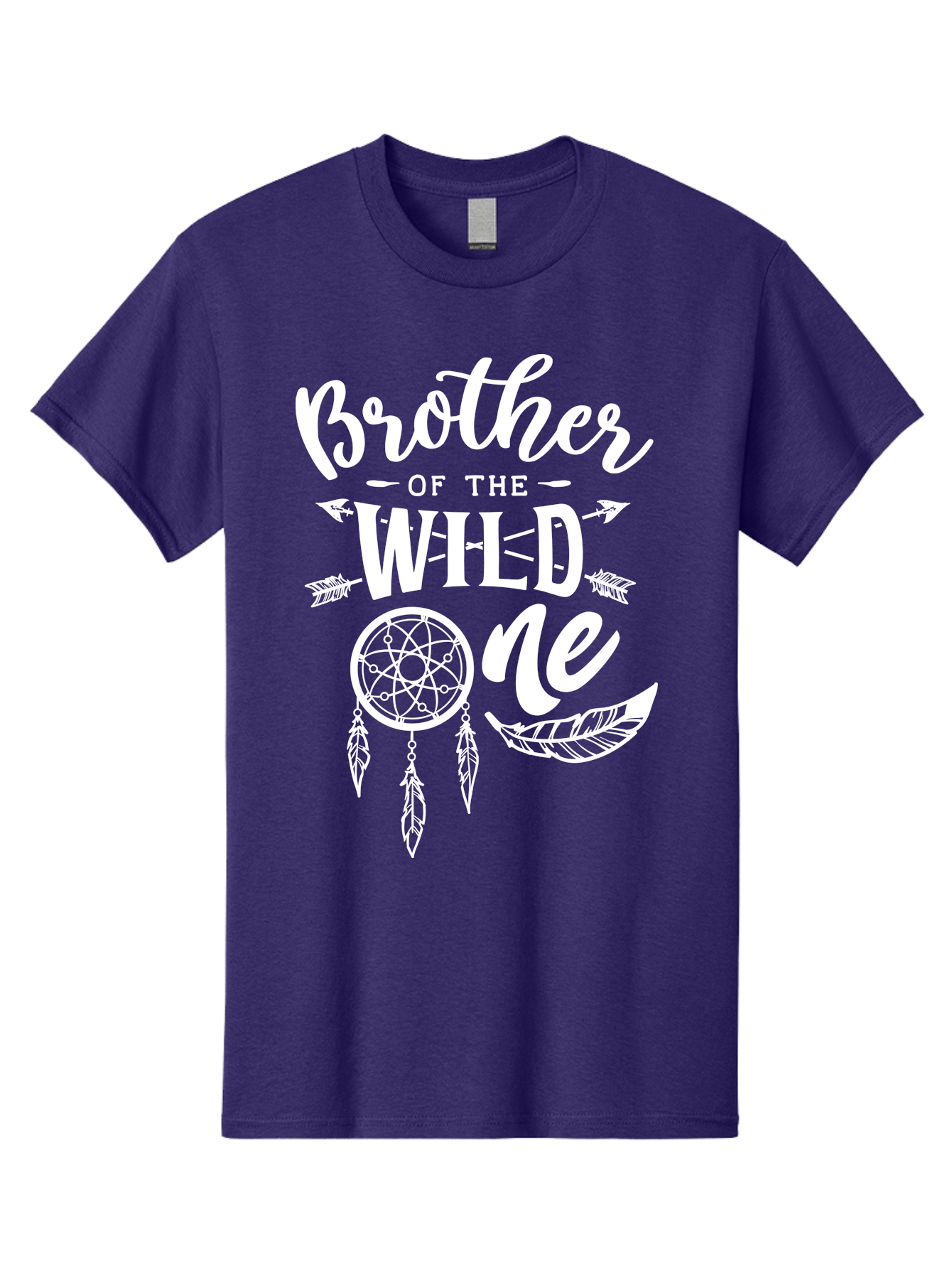Brother Of The Wild One White Men'S Graphic Tee, 100% Cotton, Comfortable Casual Summer Wear, Machine Washable, Brother Of The Wild One, Dreamcatcher, Feathers, Bohemian Style, Tribal Design, Sibling Love, Wild Child, Sibling Pride Aae160