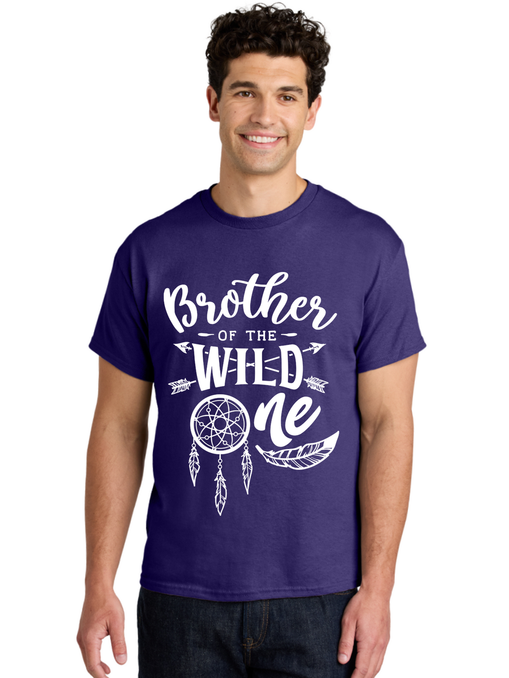 Brother Of The Wild One White Men'S Graphic Tee, 100% Cotton, Comfortable Casual Summer Wear, Machine Washable, Brother Of The Wild One, Dreamcatcher, Feathers, Bohemian Style, Tribal Design, Sibling Love, Wild Child, Sibling Pride Aae160