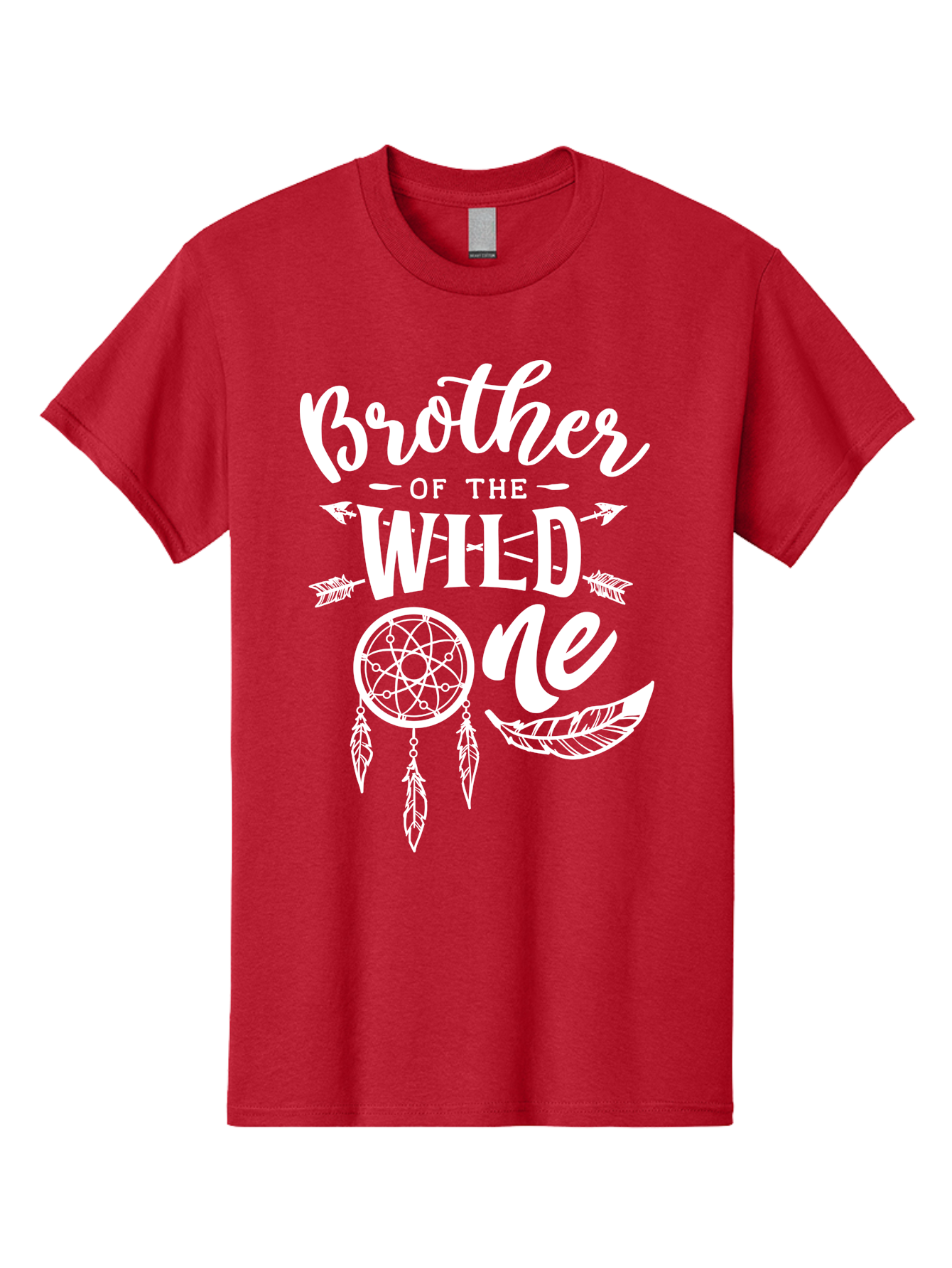 Brother Of The Wild One White Men'S Graphic Tee, 100% Cotton, Comfortable Casual Summer Wear, Machine Washable, Brother Of The Wild One, Dreamcatcher, Feathers, Bohemian Style, Tribal Design, Sibling Love, Wild Child, Sibling Pride Aae160
