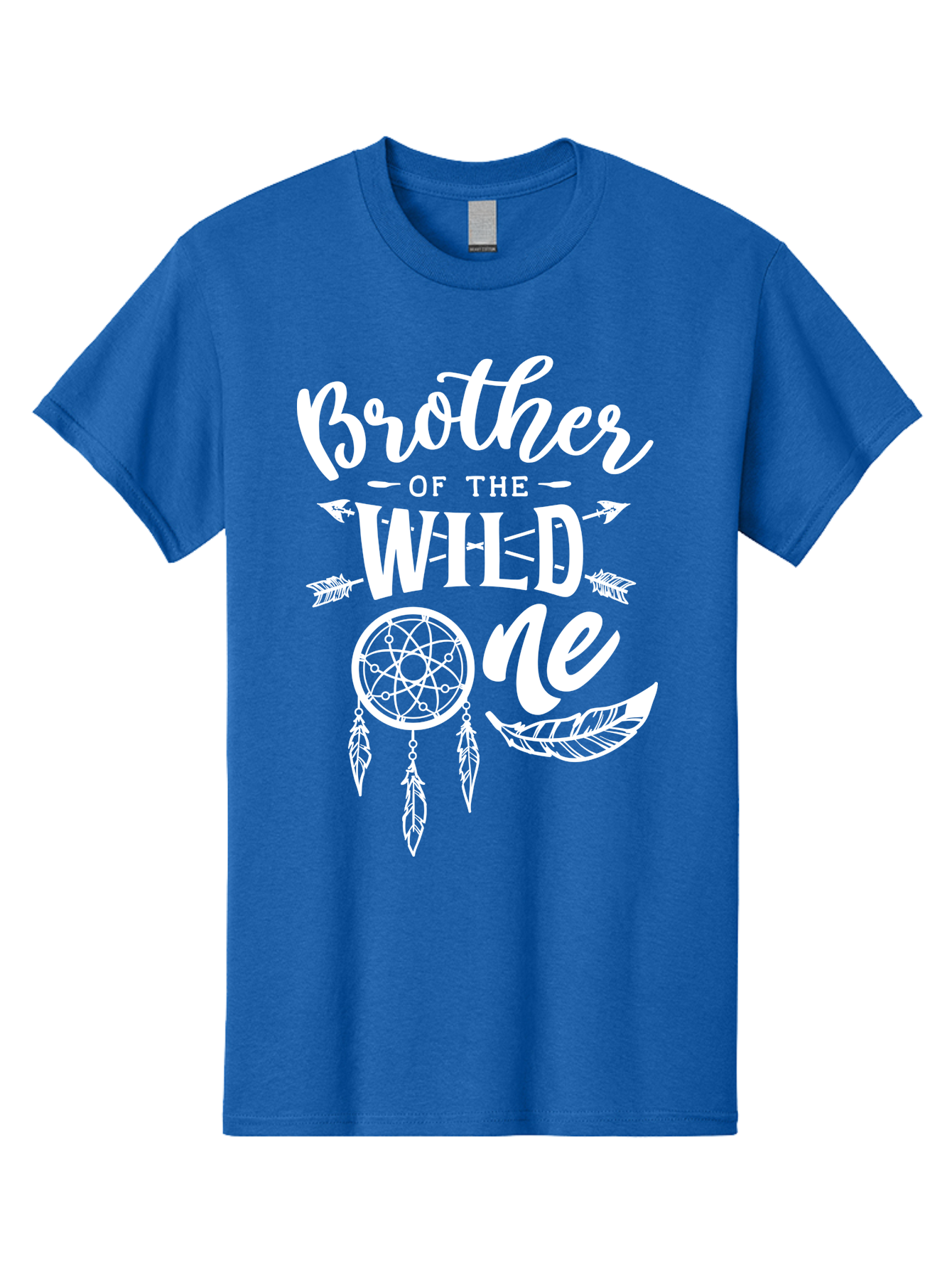 Brother Of The Wild One White Men'S Graphic Tee, 100% Cotton, Comfortable Casual Summer Wear, Machine Washable, Brother Of The Wild One, Dreamcatcher, Feathers, Bohemian Style, Tribal Design, Sibling Love, Wild Child, Sibling Pride Aae160