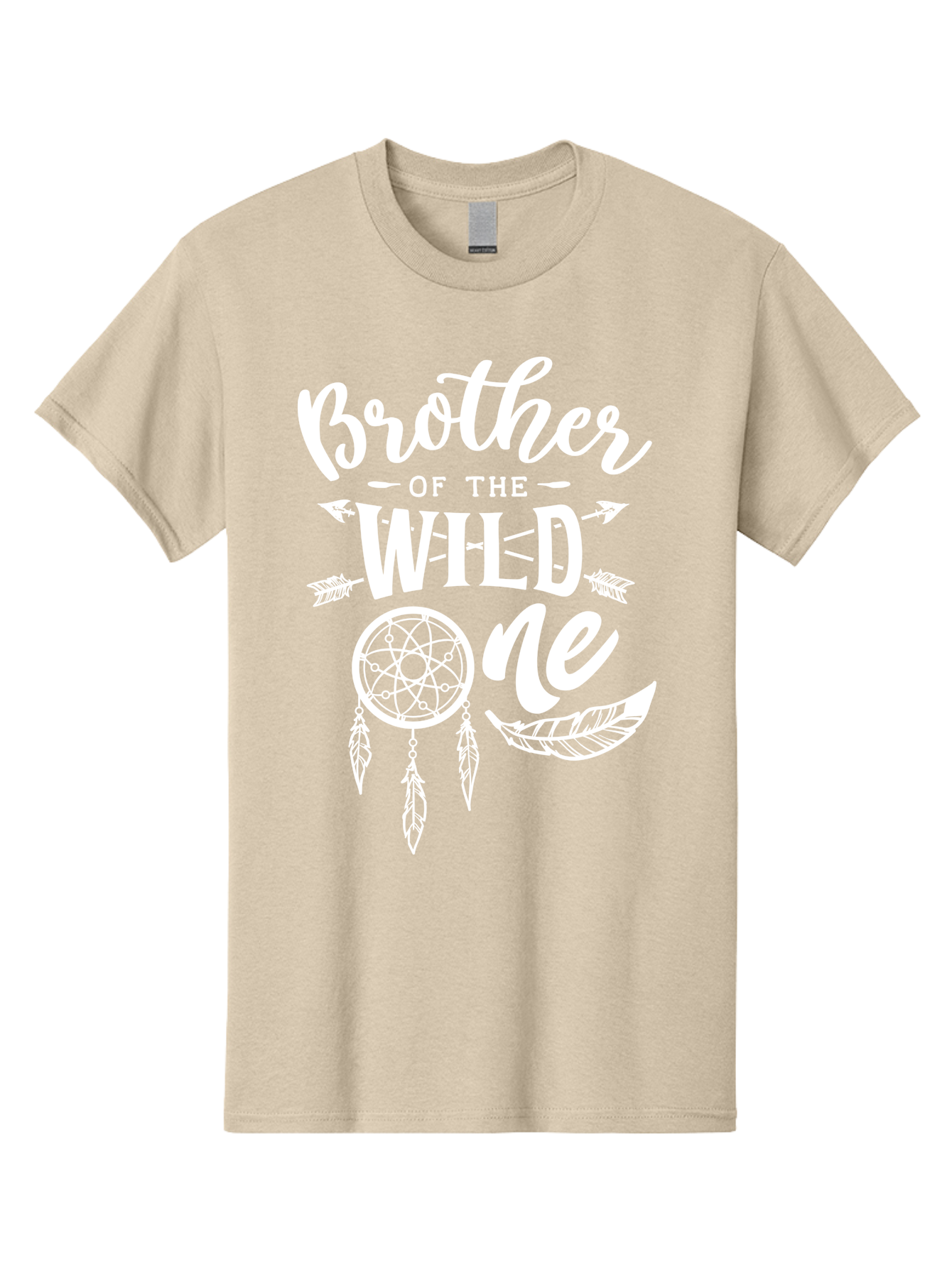 Brother Of The Wild One White Men'S Graphic Tee, 100% Cotton, Comfortable Casual Summer Wear, Machine Washable, Brother Of The Wild One, Dreamcatcher, Feathers, Bohemian Style, Tribal Design, Sibling Love, Wild Child, Sibling Pride Aae160