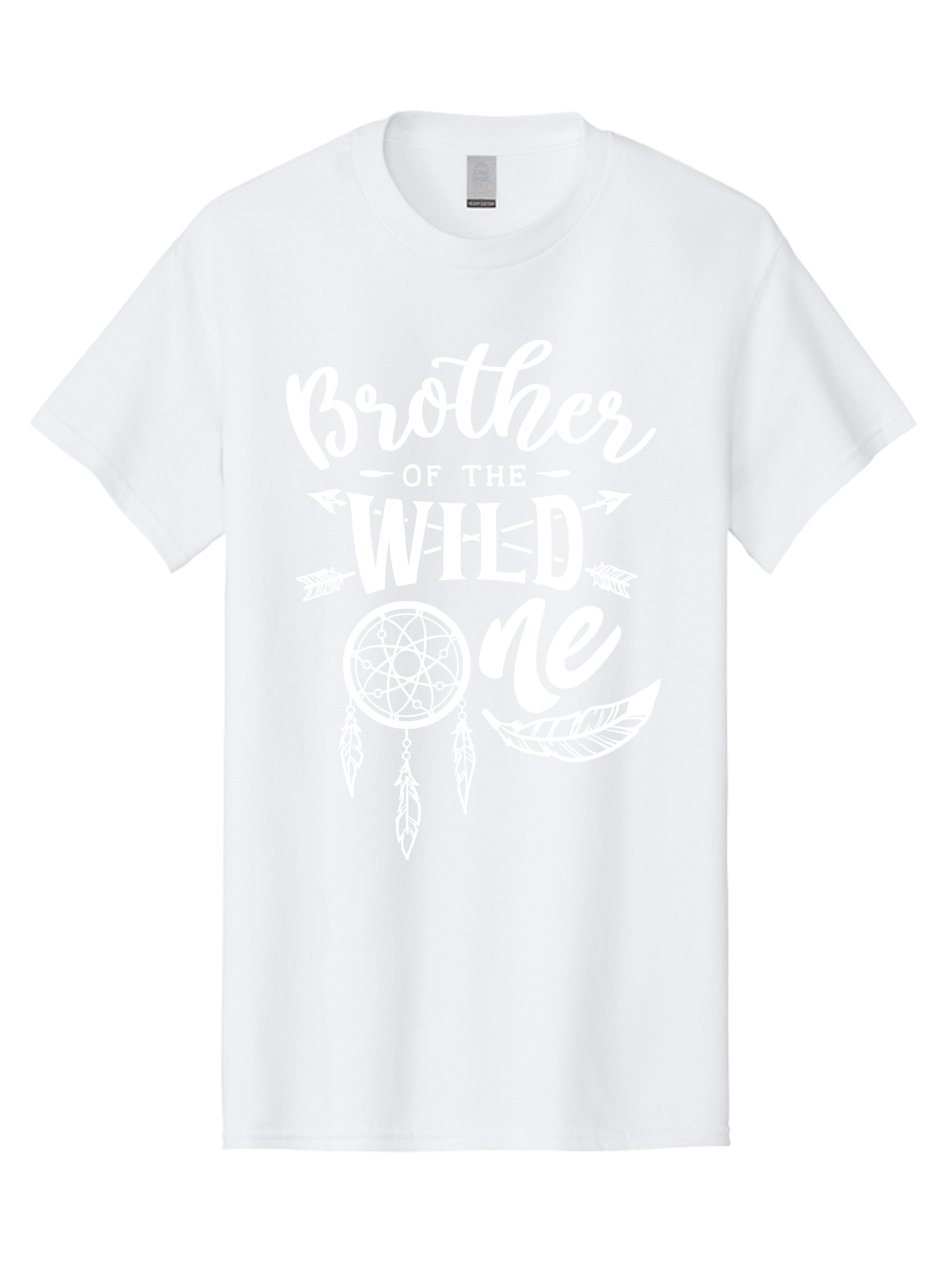 Brother Of The Wild One White Men'S Graphic Tee, 100% Cotton, Comfortable Casual Summer Wear, Machine Washable, Brother Of The Wild One, Dreamcatcher, Feathers, Bohemian Style, Tribal Design, Sibling Love, Wild Child, Sibling Pride Aae160