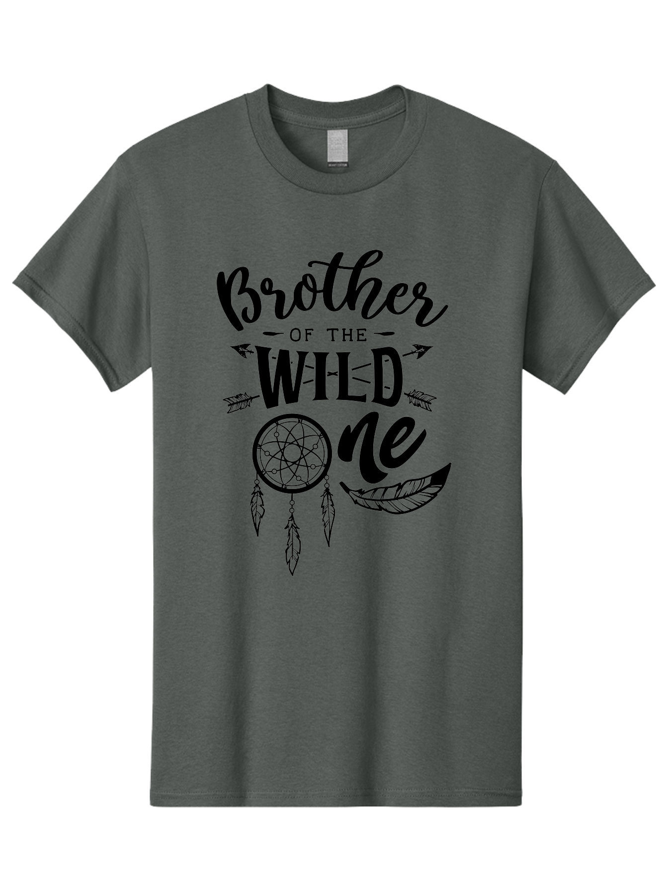 Brother Of The Wild One Men'S Graphic Tee, 100% Cotton, Comfortable Casual Summer Wear, Machine Washable, Brother Of The Wild One, Dreamcatcher, Feathers, Arrows, Bohemian Style, Sibling Love, Tribal Design, Family Bonding Aae161