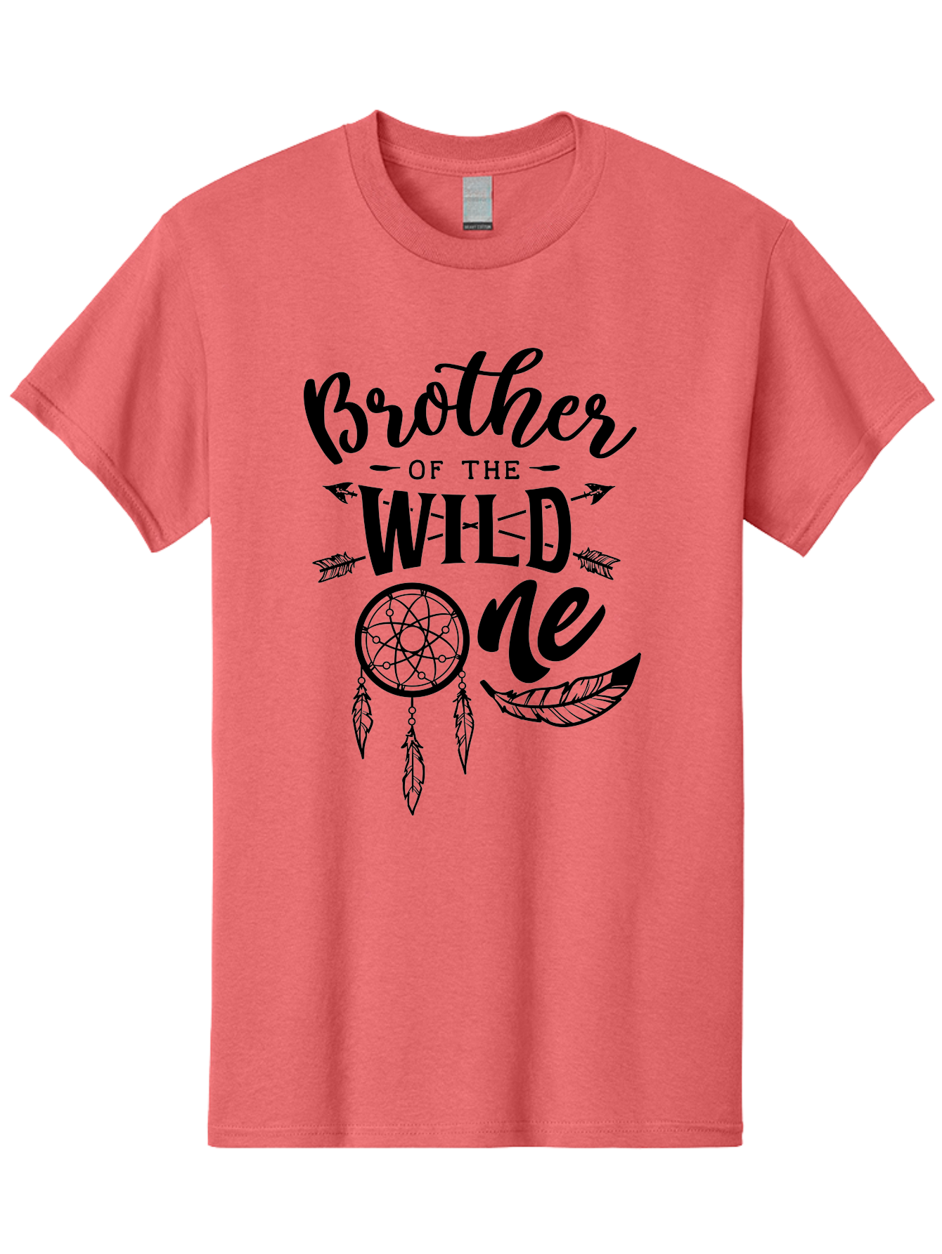 Brother Of The Wild One Men'S Graphic Tee, 100% Cotton, Comfortable Casual Summer Wear, Machine Washable, Brother Of The Wild One, Dreamcatcher, Feathers, Arrows, Bohemian Style, Sibling Love, Tribal Design, Family Bonding Aae161