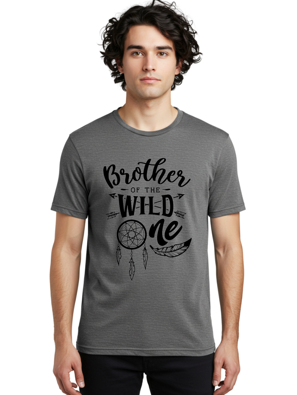 Brother Of The Wild One Men'S Graphic Tee, 100% Cotton, Comfortable Casual Summer Wear, Machine Washable, Brother Of The Wild One, Dreamcatcher, Feathers, Arrows, Bohemian Style, Sibling Love, Tribal Design, Family Bonding Aae161