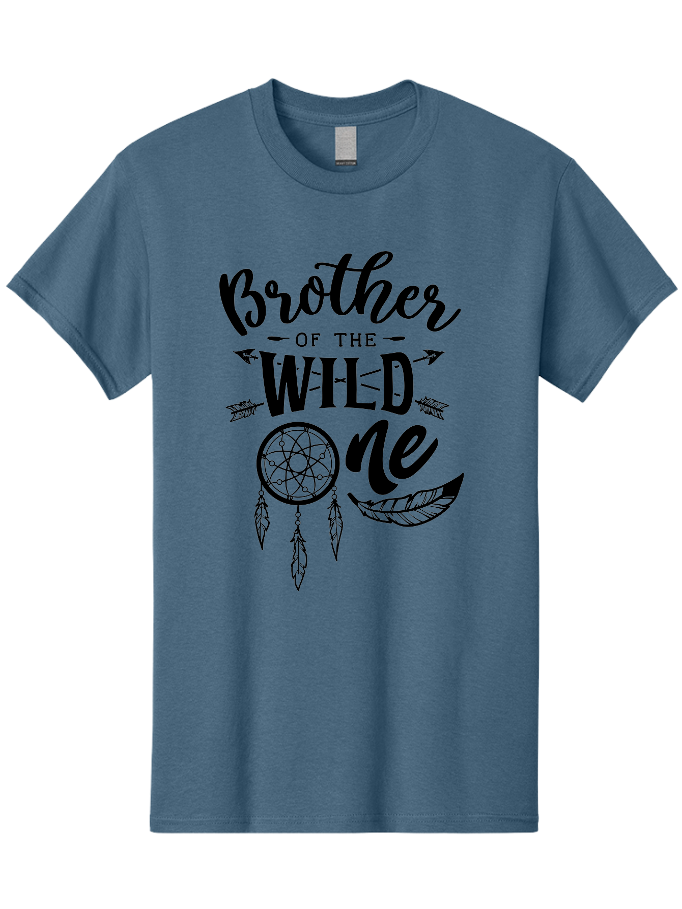 Brother Of The Wild One Men'S Graphic Tee, 100% Cotton, Comfortable Casual Summer Wear, Machine Washable, Brother Of The Wild One, Dreamcatcher, Feathers, Arrows, Bohemian Style, Sibling Love, Tribal Design, Family Bonding Aae161