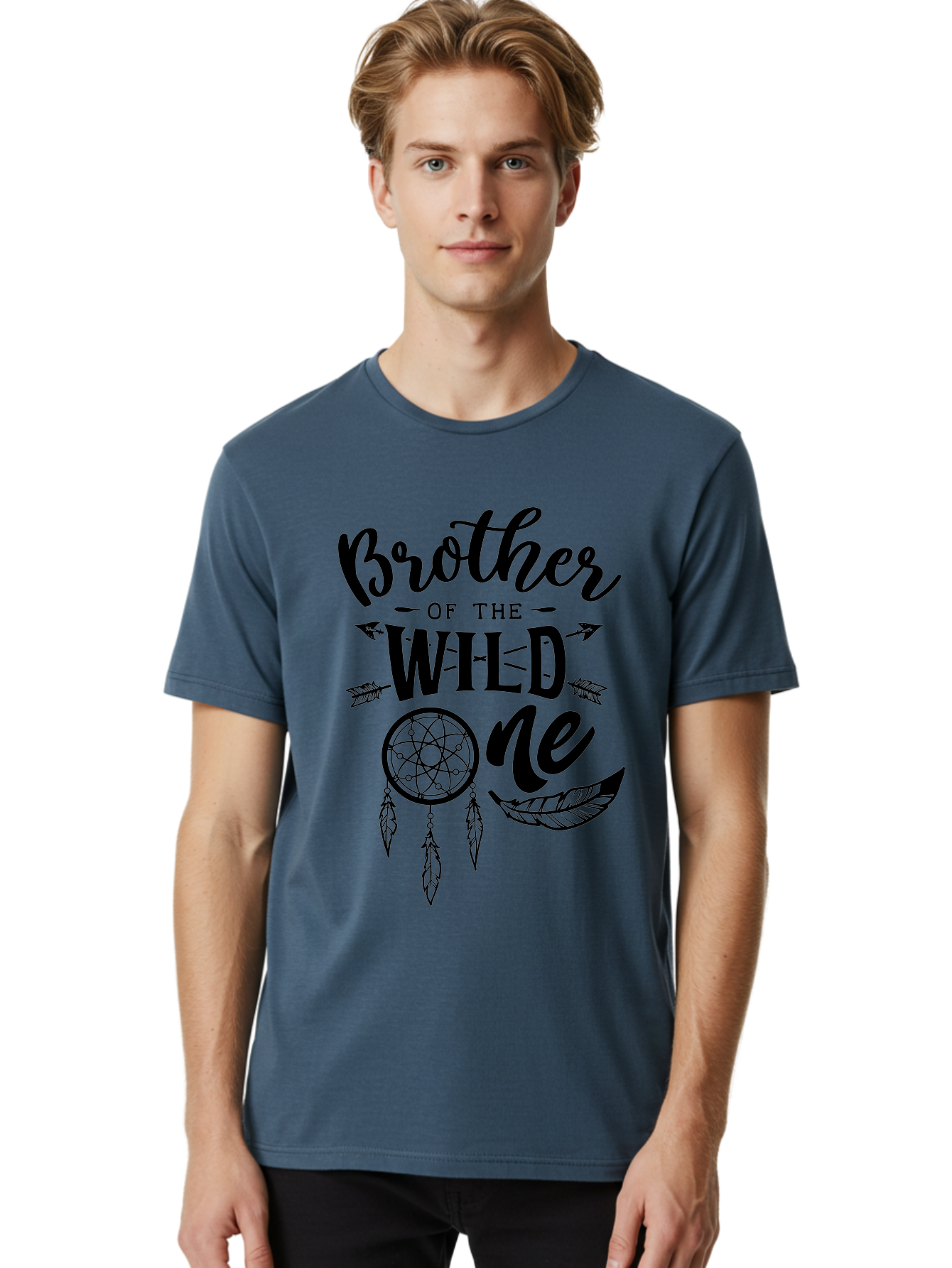 Brother Of The Wild One Men'S Graphic Tee, 100% Cotton, Comfortable Casual Summer Wear, Machine Washable, Brother Of The Wild One, Dreamcatcher, Feathers, Arrows, Bohemian Style, Sibling Love, Tribal Design, Family Bonding Aae161