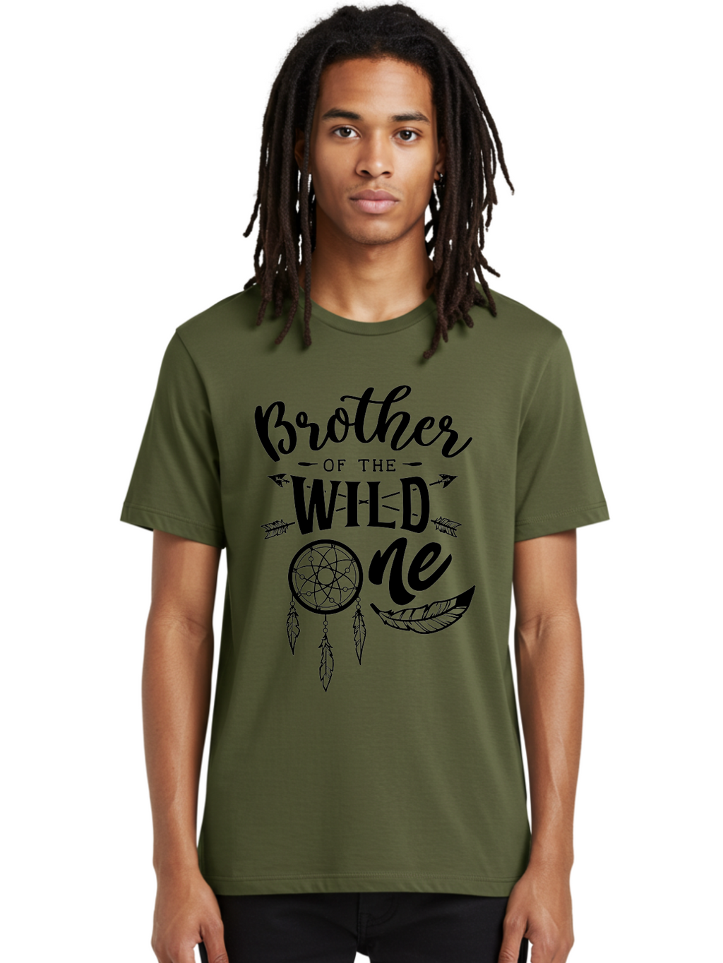 Brother Of The Wild One Men'S Graphic Tee, 100% Cotton, Comfortable Casual Summer Wear, Machine Washable, Brother Of The Wild One, Dreamcatcher, Feathers, Arrows, Bohemian Style, Sibling Love, Tribal Design, Family Bonding Aae161