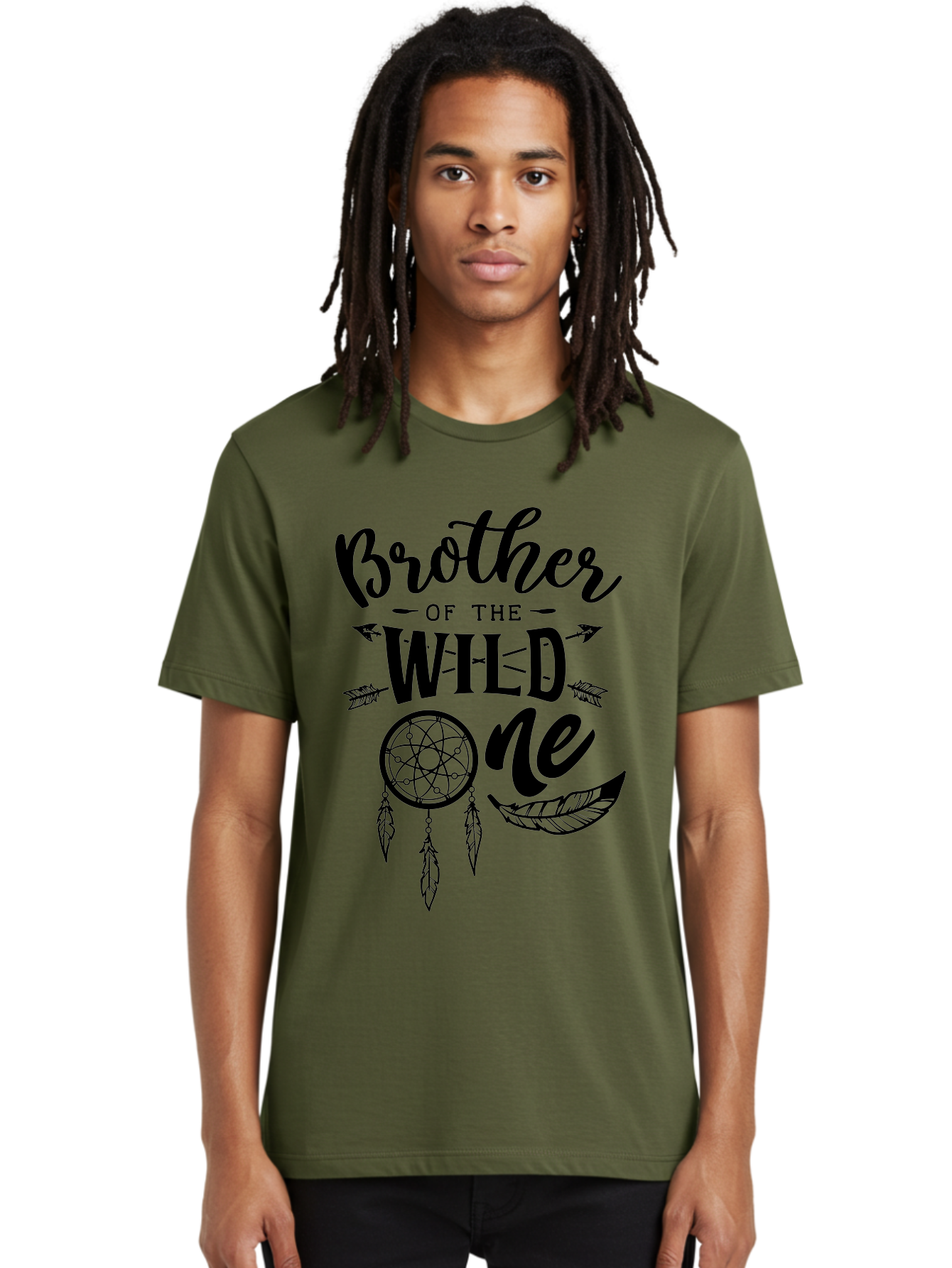 Brother Of The Wild One Men'S Graphic Tee, 100% Cotton, Comfortable Casual Summer Wear, Machine Washable, Brother Of The Wild One, Dreamcatcher, Feathers, Arrows, Bohemian Style, Sibling Love, Tribal Design, Family Bonding Aae161